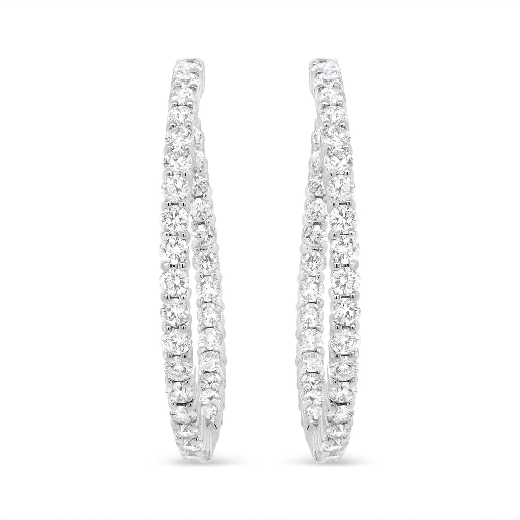 18K White Gold 3 5/8 Cttw Round Diamond Curved Inside-Outside Hoop Earrings (F-G Color, VS1-VS2 Clarity)-2