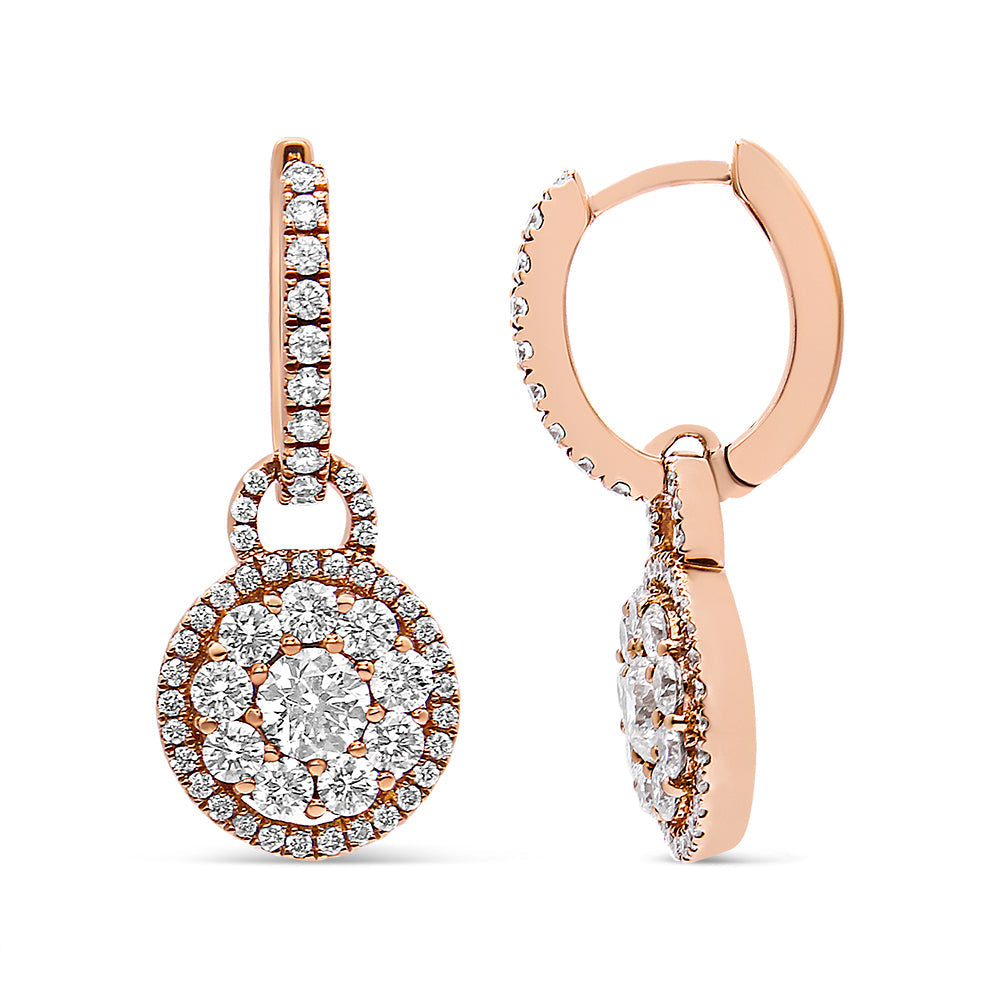18K Rose Gold 1 1/2 Cttw Round Shaped Diamond Composite Drop and Dangle Leverback Earrings (F-G Color, VS1-VS2 Clarity)-2