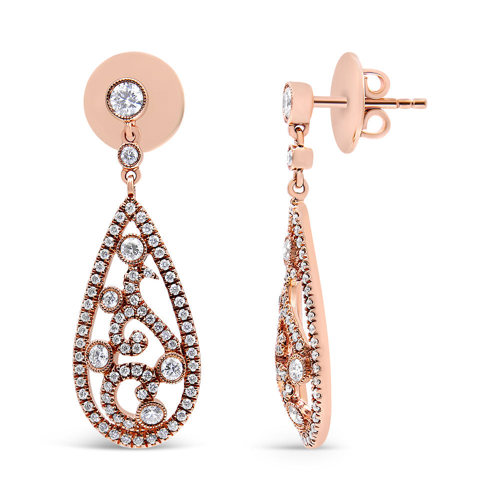 18K Rose Gold 1 1/4 Cttw Diamond Teardrop Shaped Drop and Dangle Screw Back Stud Earring (F-G Color, VS1-VS2 Clarity)-2