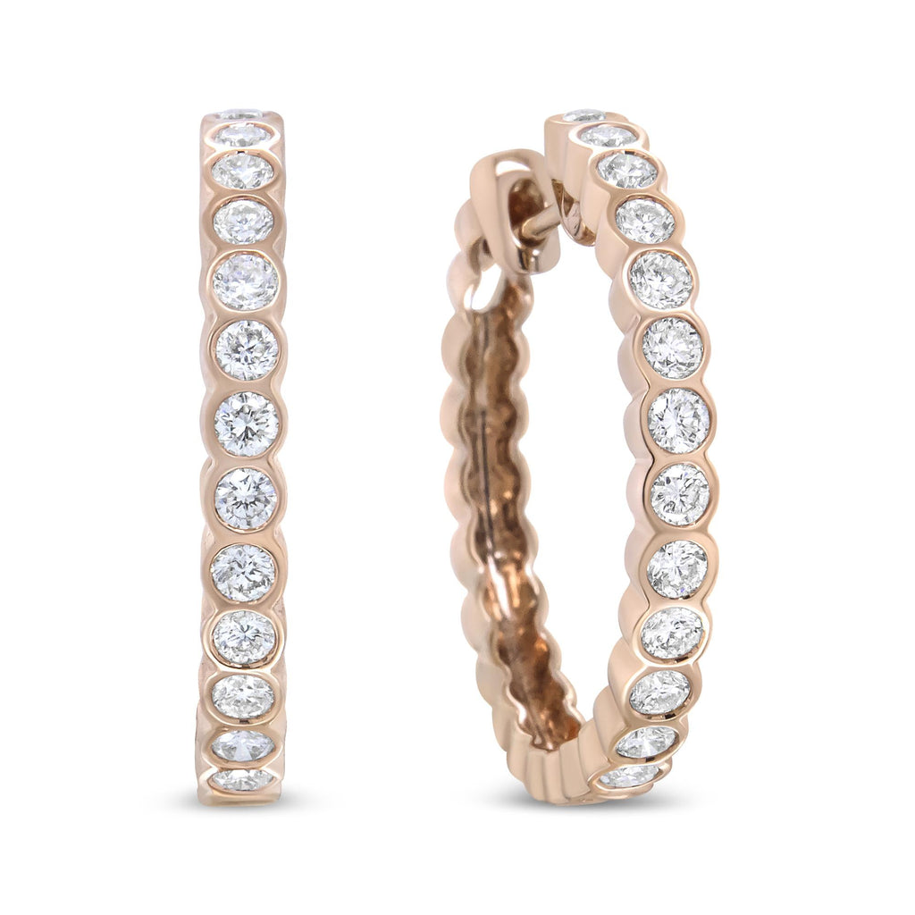 18K Rose Gold 1 Cttw Round Bezel-Set Diamond Hoop Earrings (F-G Color, VS1-VS2 Clarity)-2