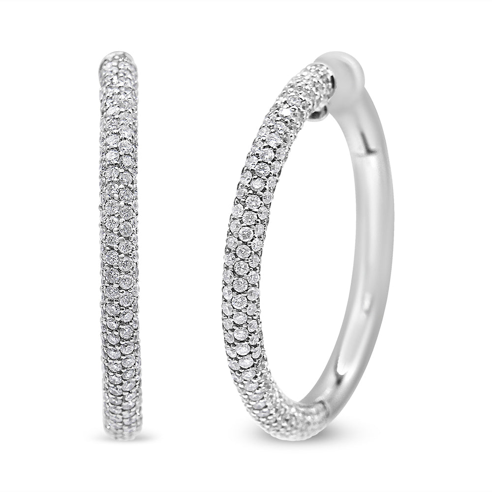 18K White Gold 2 1/3 Cttw Pave Set Diamond Semi Eternity Leverback Hoop Earrings (F-G Color, VS1-VS2 Clarity)-2