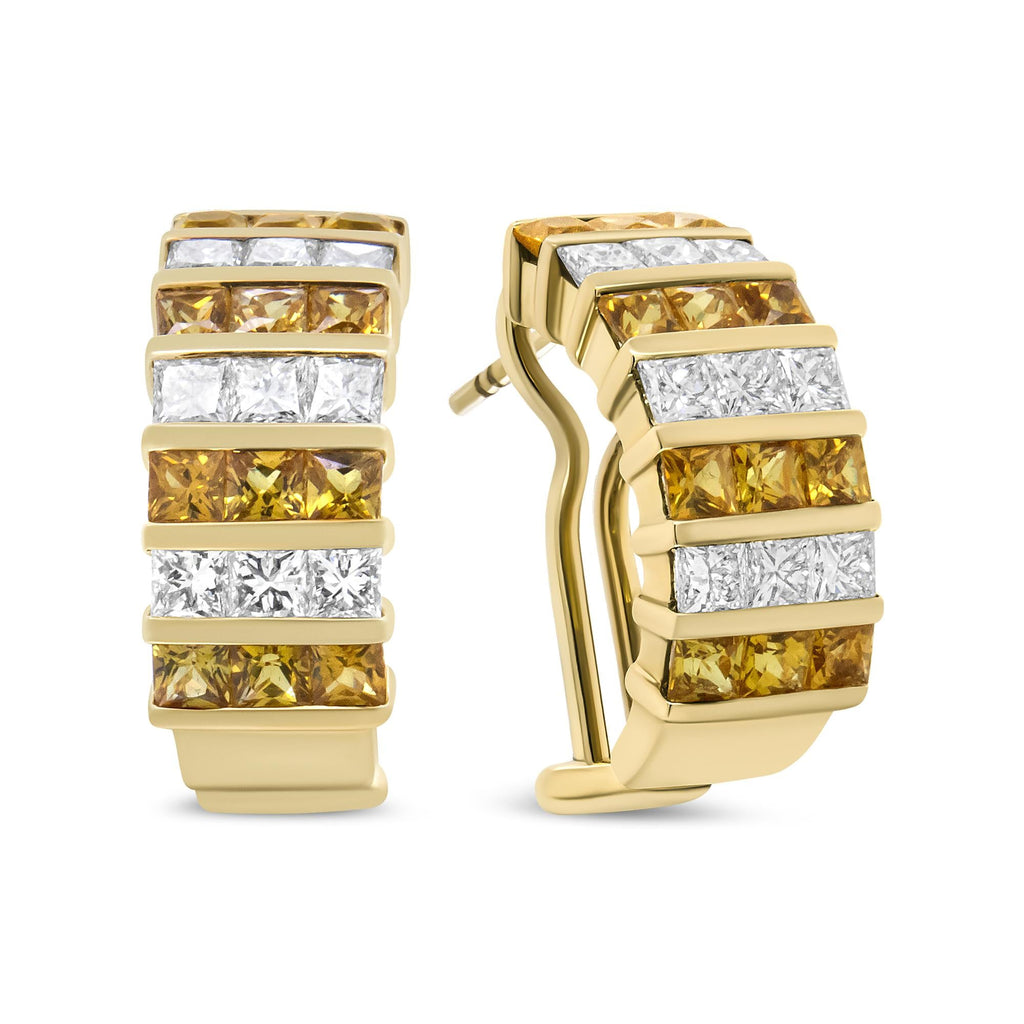 18K Yellow Gold 1 3/4 Cttw Invisible Set Princess Cut Diamond and 2.5mm Yellow Sapphire Huggie Hoop Earrings (F-G Color, VS1-VS2 Clarity)-2
