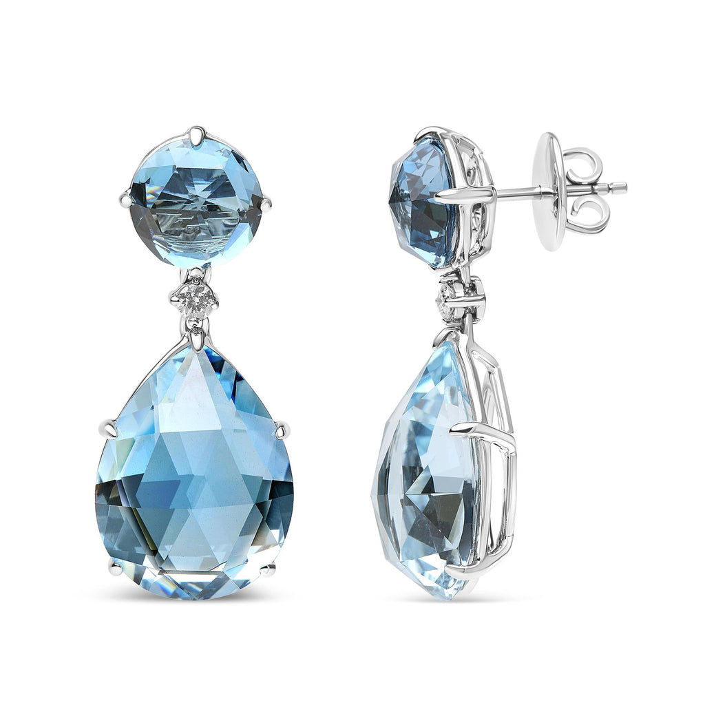 18K White Gold 1/5 Cttw Diamond with Round London Blue Topaz and 20 x 15mm Pear Cut Sky Blue Topaz Gemstone Dangle Earring (G-H Color, SI1-SI2 Clarity)-2