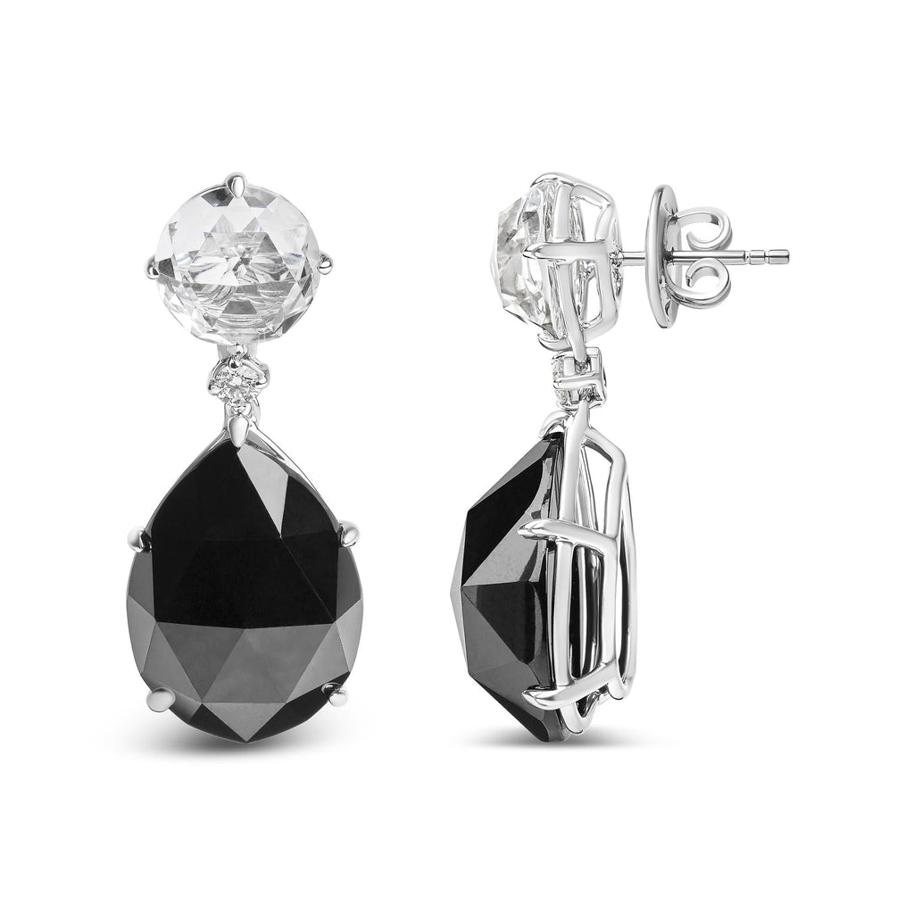 18K White Gold 1/5 Cttw Diamond with Round White Topaz and 20x15mm Pear Cut Black Onyx Gemstone Dangle Earring (G-H Color, SI1-SI2 Clarity)-2