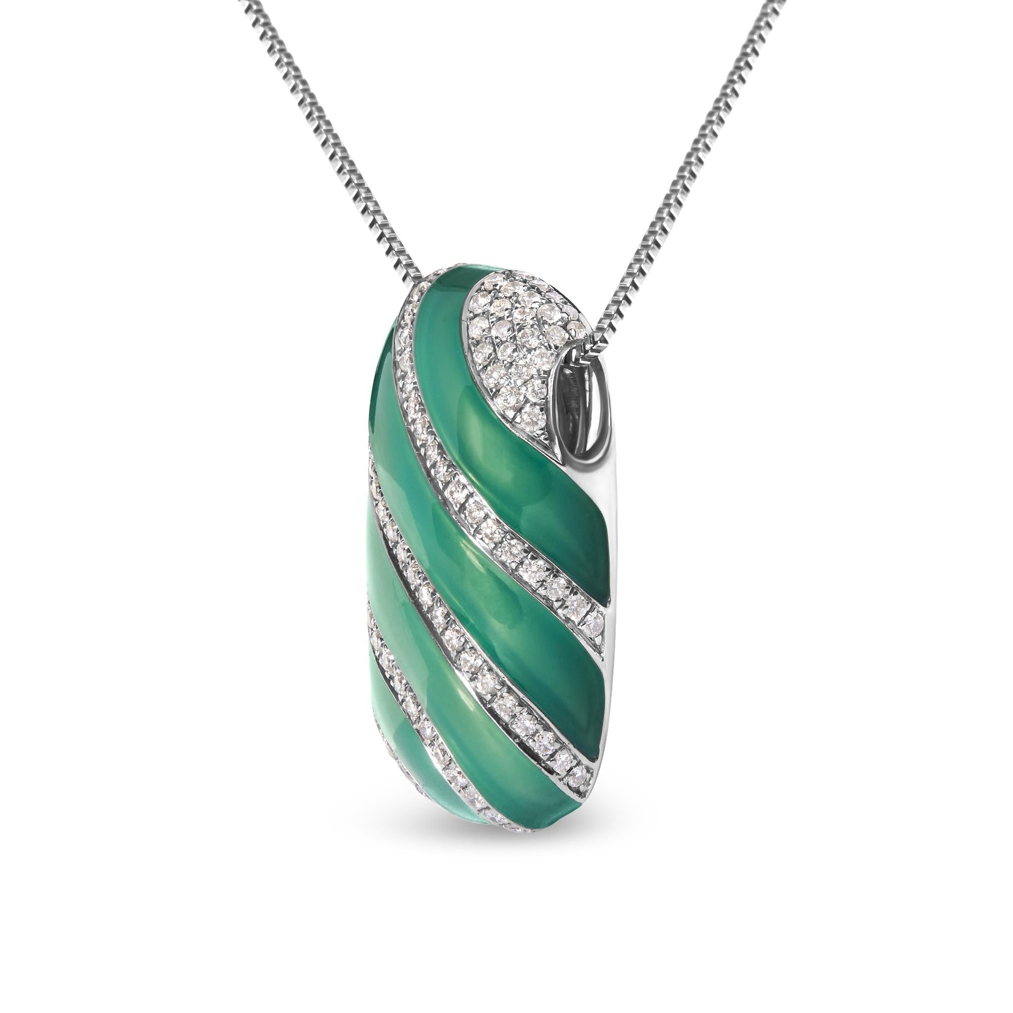 .925 Sterling Silver Turquoise Enamel and 1/2 Cttw Diamond Block 18" Pendant Necklace (F-G Color, VS1-VS2 Clarity)-2
