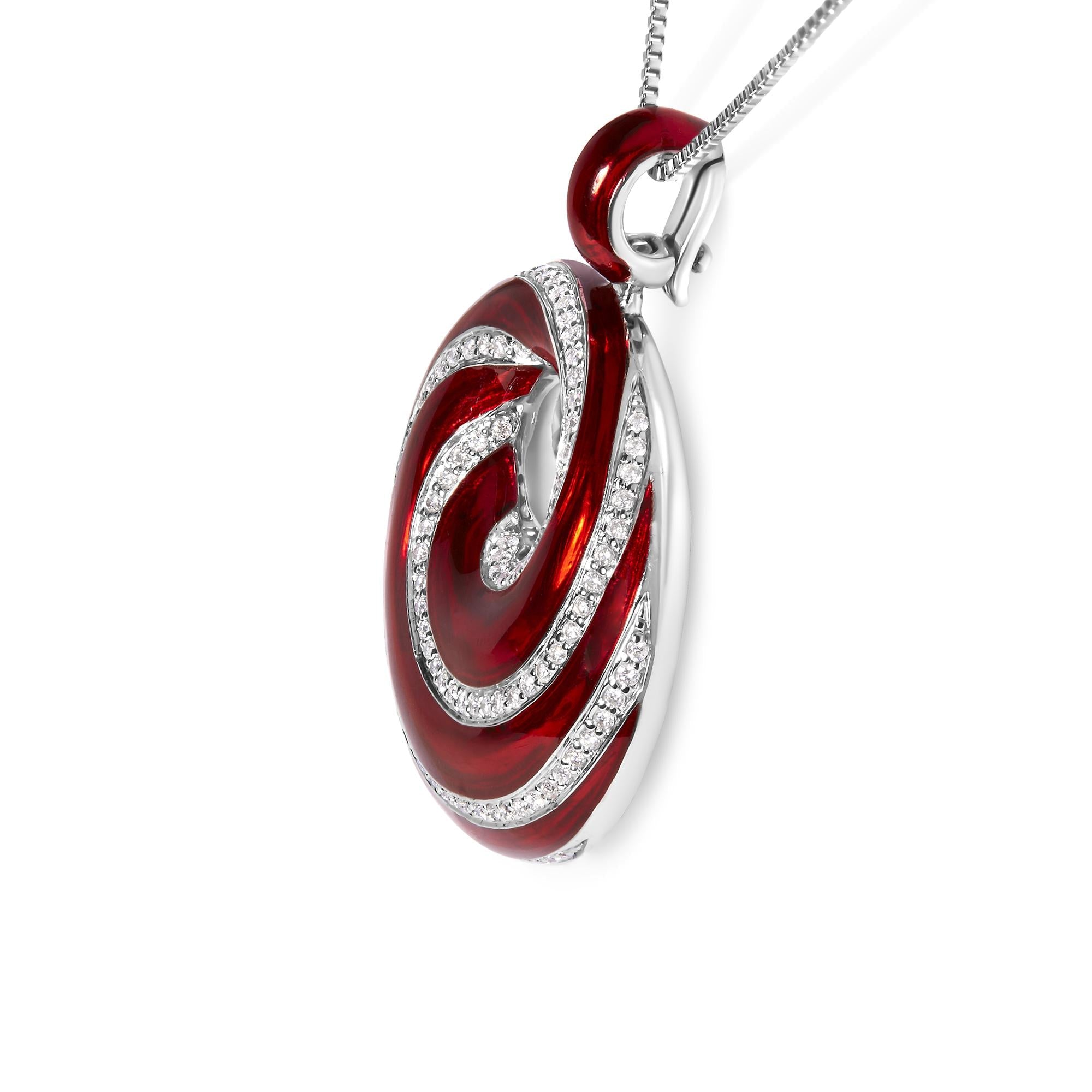 .925 Sterling Silver Red Enamel and 1/2 Diamond Endless Swirl Medallion 18" Pendant Necklace (F-G Color, VS1-VS2 Clarity)-2