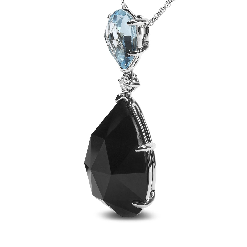 18K White Gold Diamond Accent and Pear Cut Sky Blue Topaz and Pear Cut Black Onyx Dangle Drop 18" Pendant Necklace (G-H Color, SI1-SI2 Clarity)-2