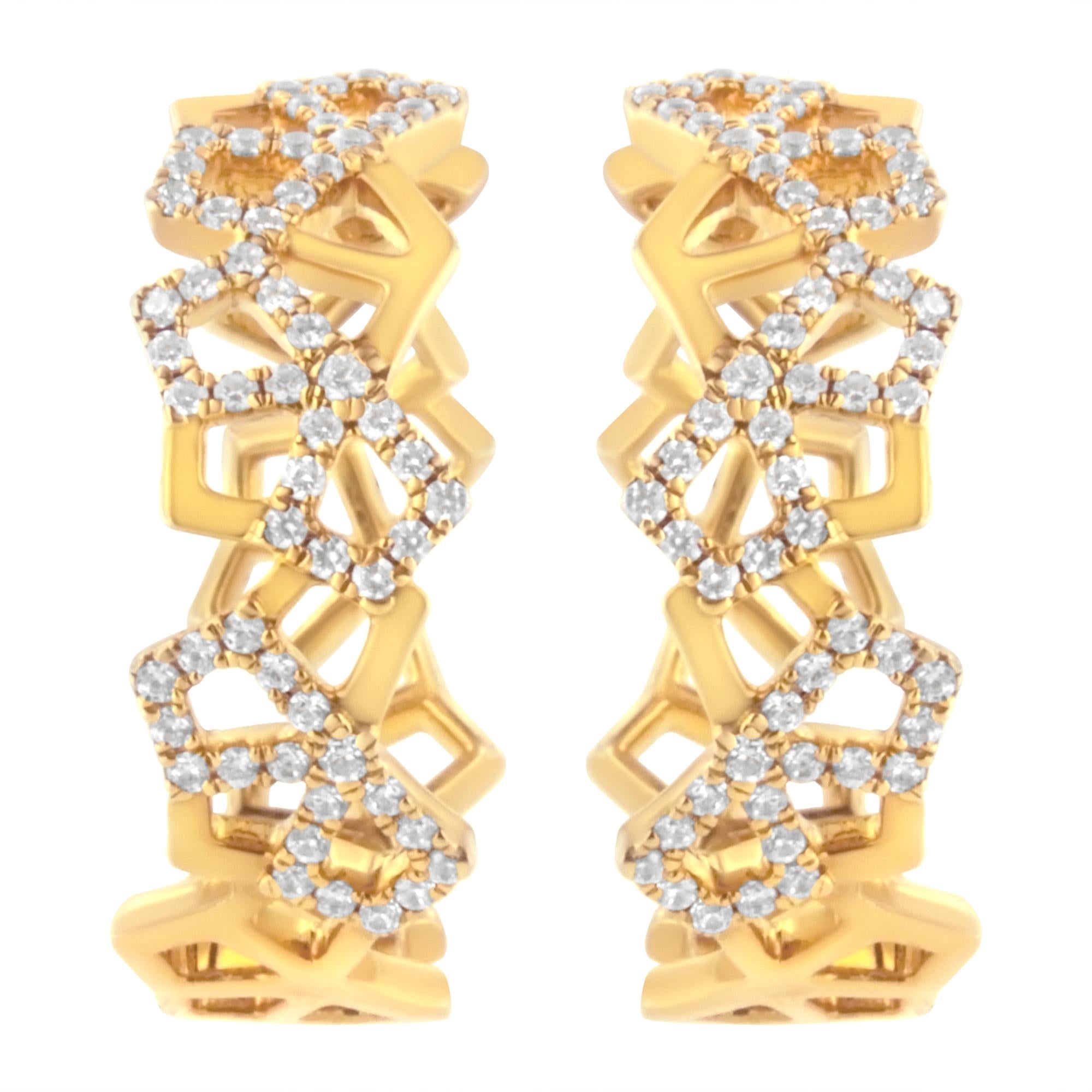 14K Yellow Gold 3/4 Cttw Diamond Honeycomb Hoop Earrings (G-H Color, SI1-SI2 Clarity) - 24MM-2