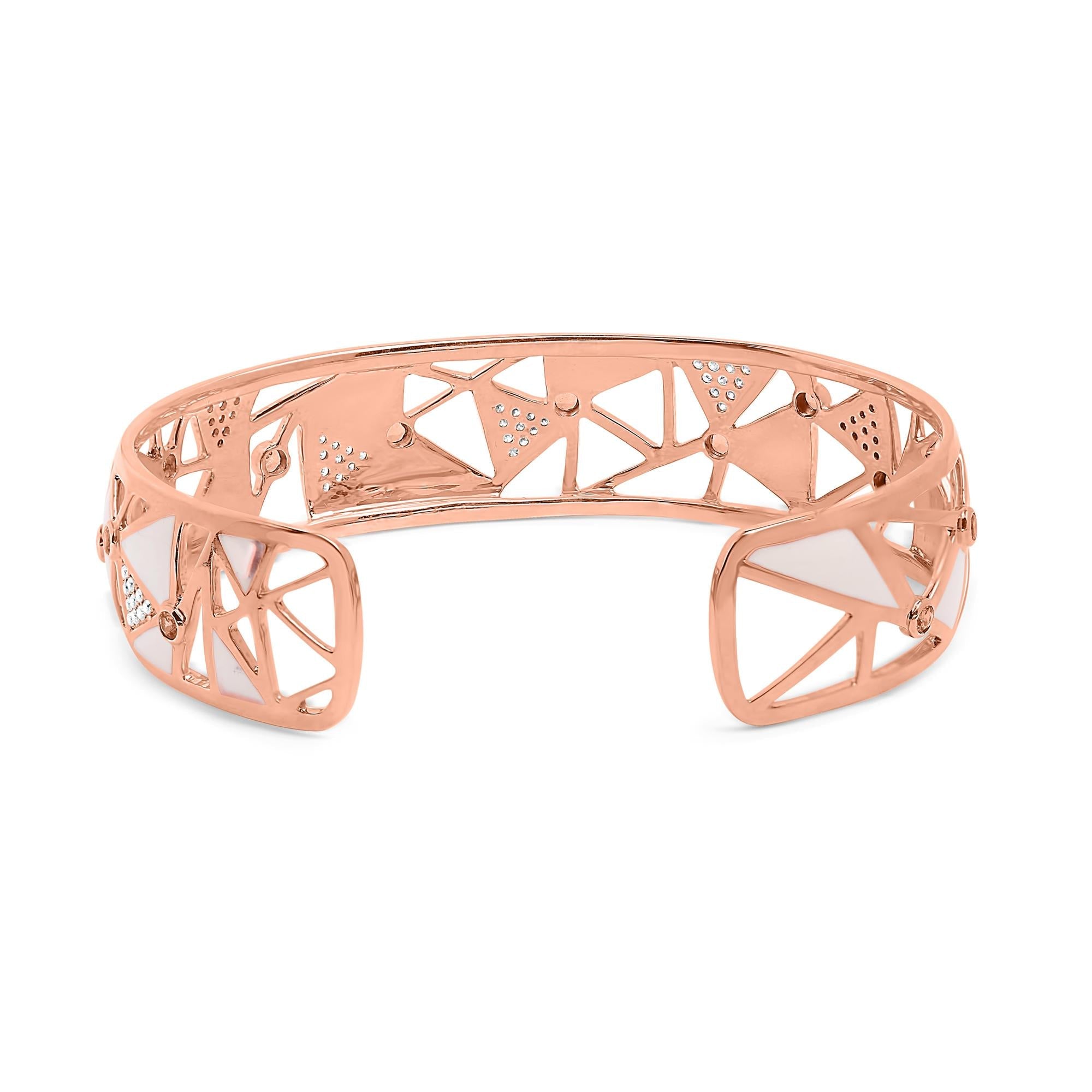 14K Rose Gold 5/8 Cttw Diamond with Pink Tourmaline Open Cuff Bangle with White Enamel (G-H Color, SI1-SI2 Clarity) - 7"-2