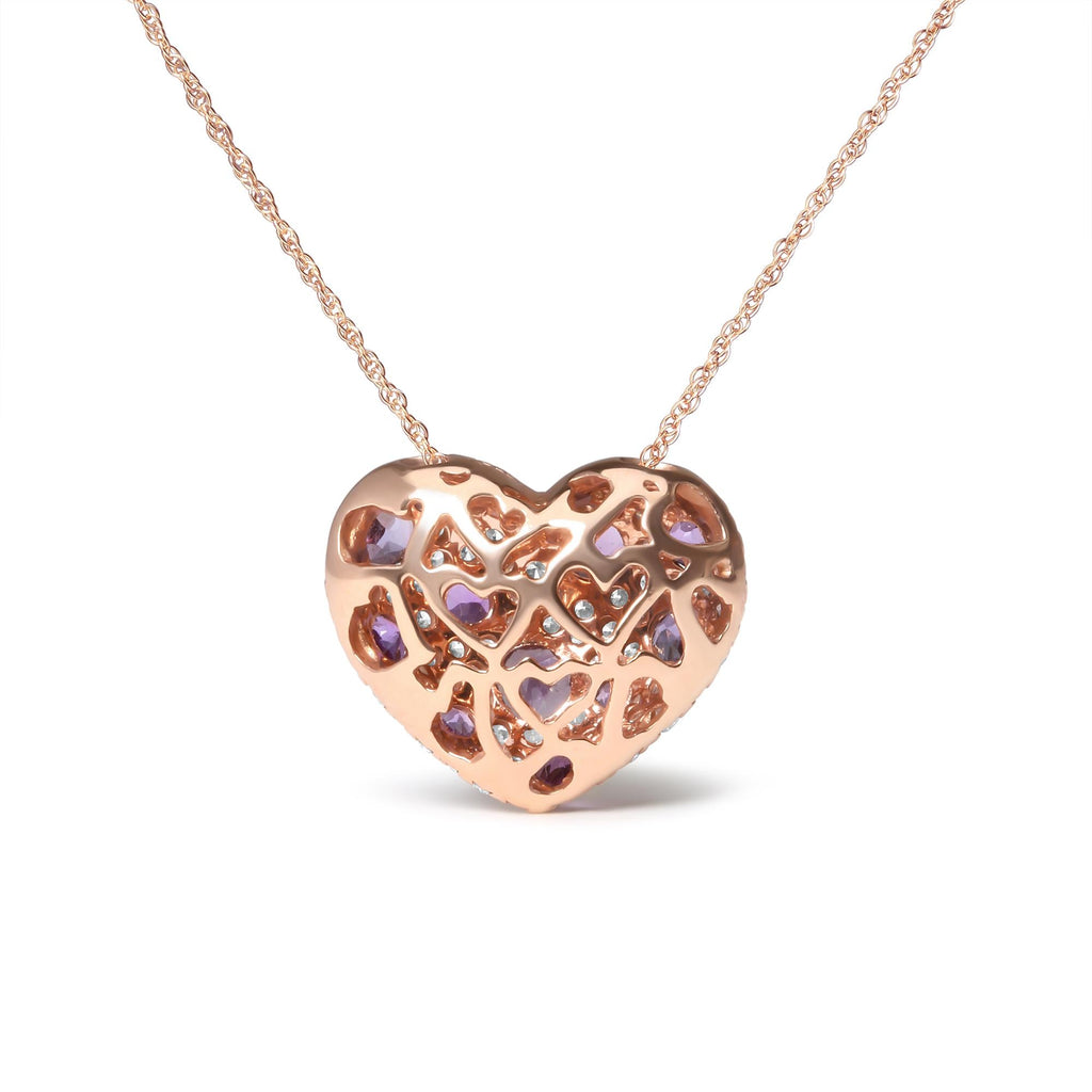 18K Rose Gold 3/4 Cttw Diamond and Purple Amethyst Cluster Heart Shape 18" Pendant Necklace (G-H Color, SI1-SI2 Clarity)-2