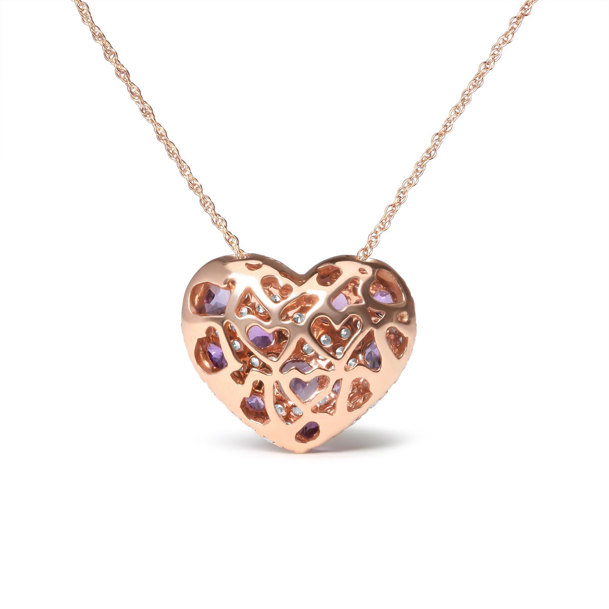 18K Rose Gold 3/4 Cttw Diamond and Purple Amethyst Cluster Heart Shape 18" Pendant Necklace (G-H Color, SI1-SI2 Clarity)-2