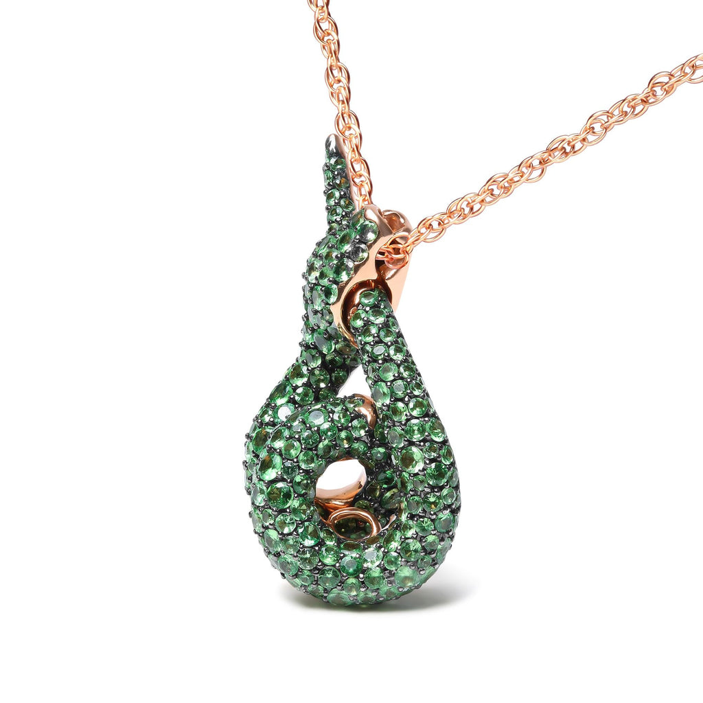 18K Rose Gold Round Green Tsavorite Gemstone Cluster Spiral Snake Design 18" Pendant Necklace (AAA+ Quality)-2
