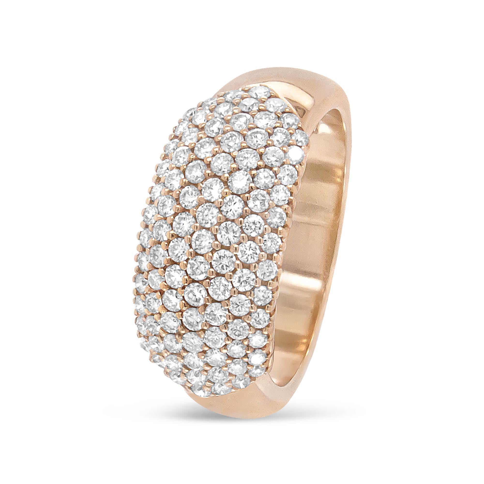18K Rose Gold 1.00 Cttw Diamond Multi Row Dome Band Ring (F-G Color, VS1-VS2 Clarity)-2
