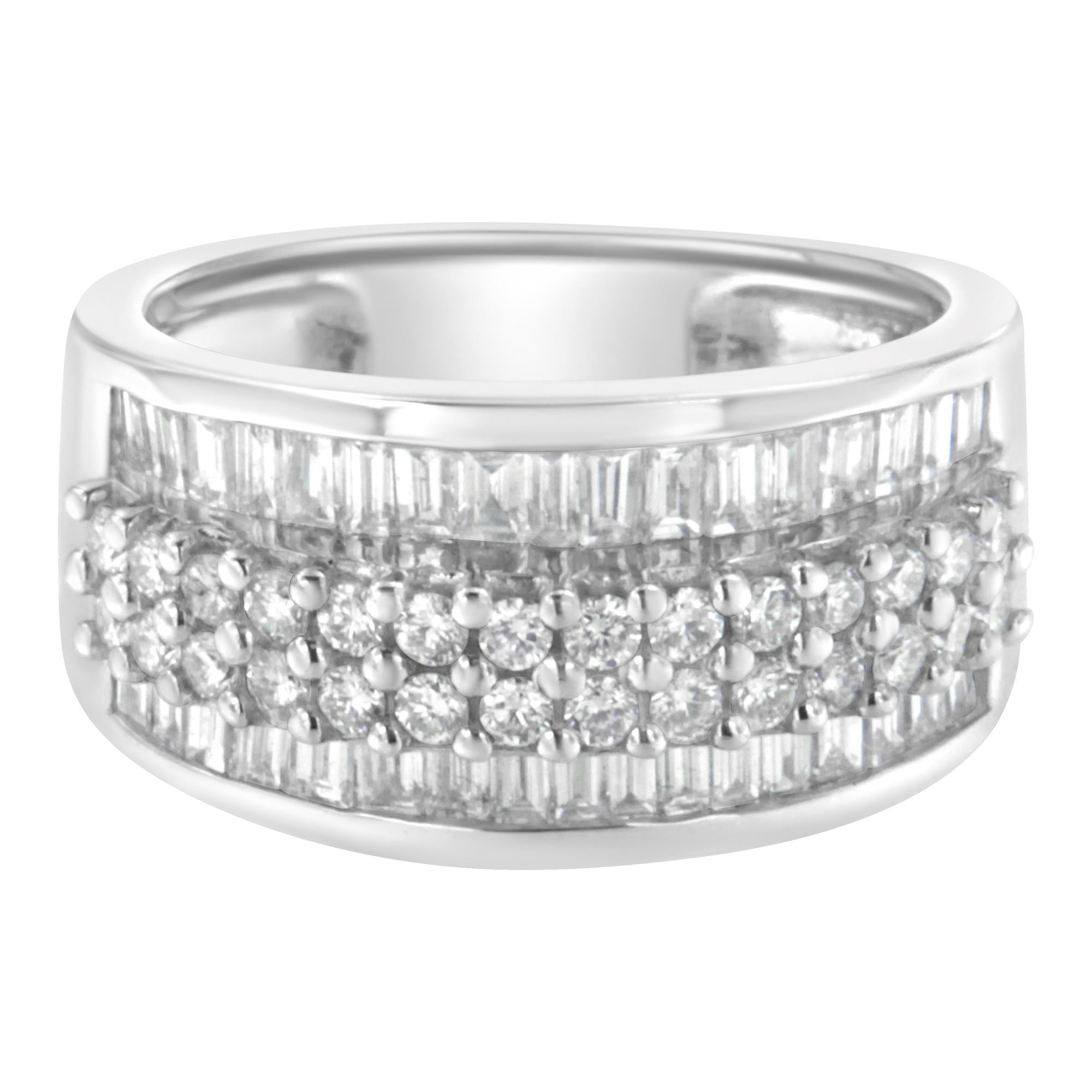 14K White Gold Round and Baguette Diamond Ring (1 1/2 Cttw, F-G Color, SI1-SI2 Clarity)-3