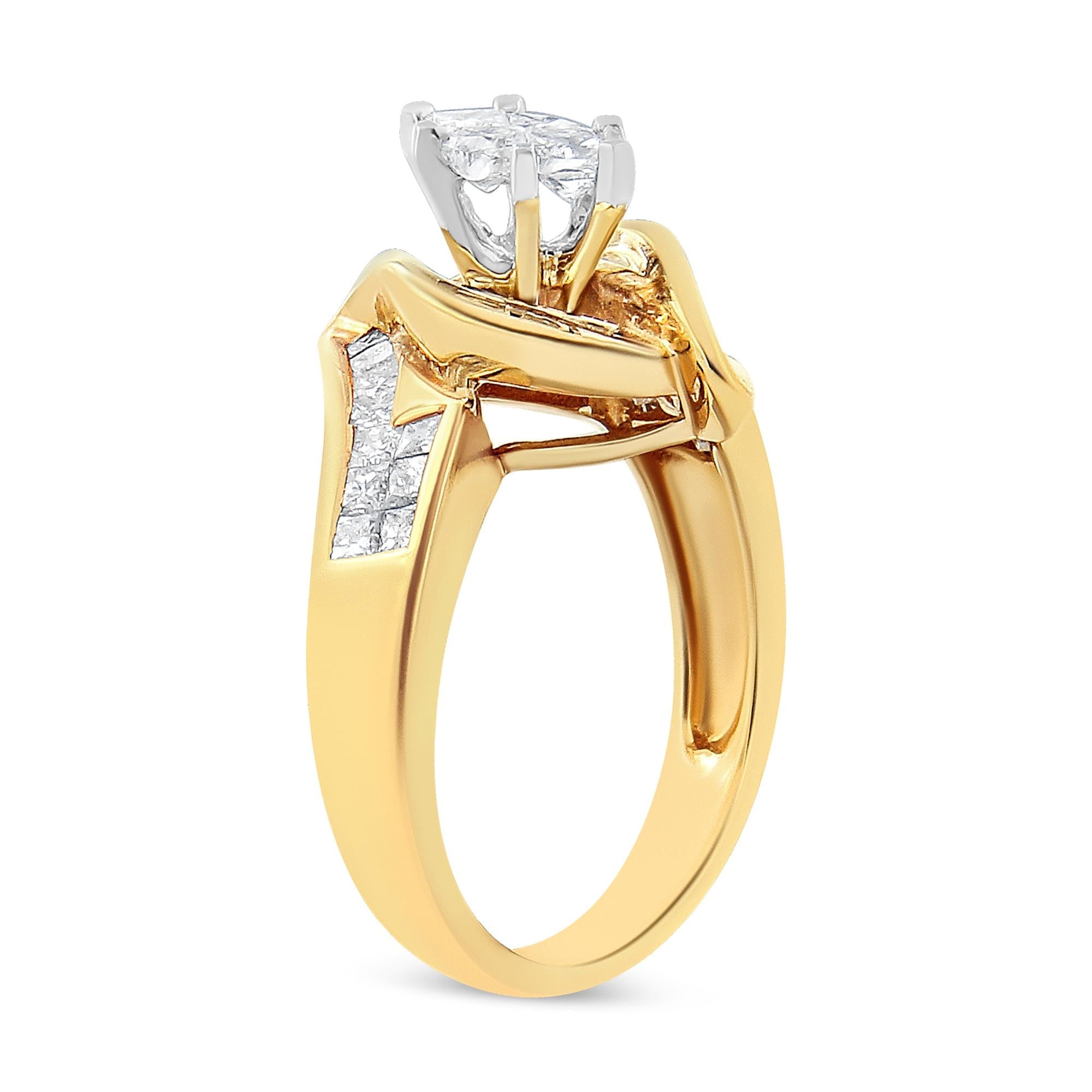 14K Yellow Gold Princess, Baguette, and Pie cut Diamond Marquise Shaped Ring (1 1/4 Cttw, G-H Color, SI1-SI2 Clarity)-3