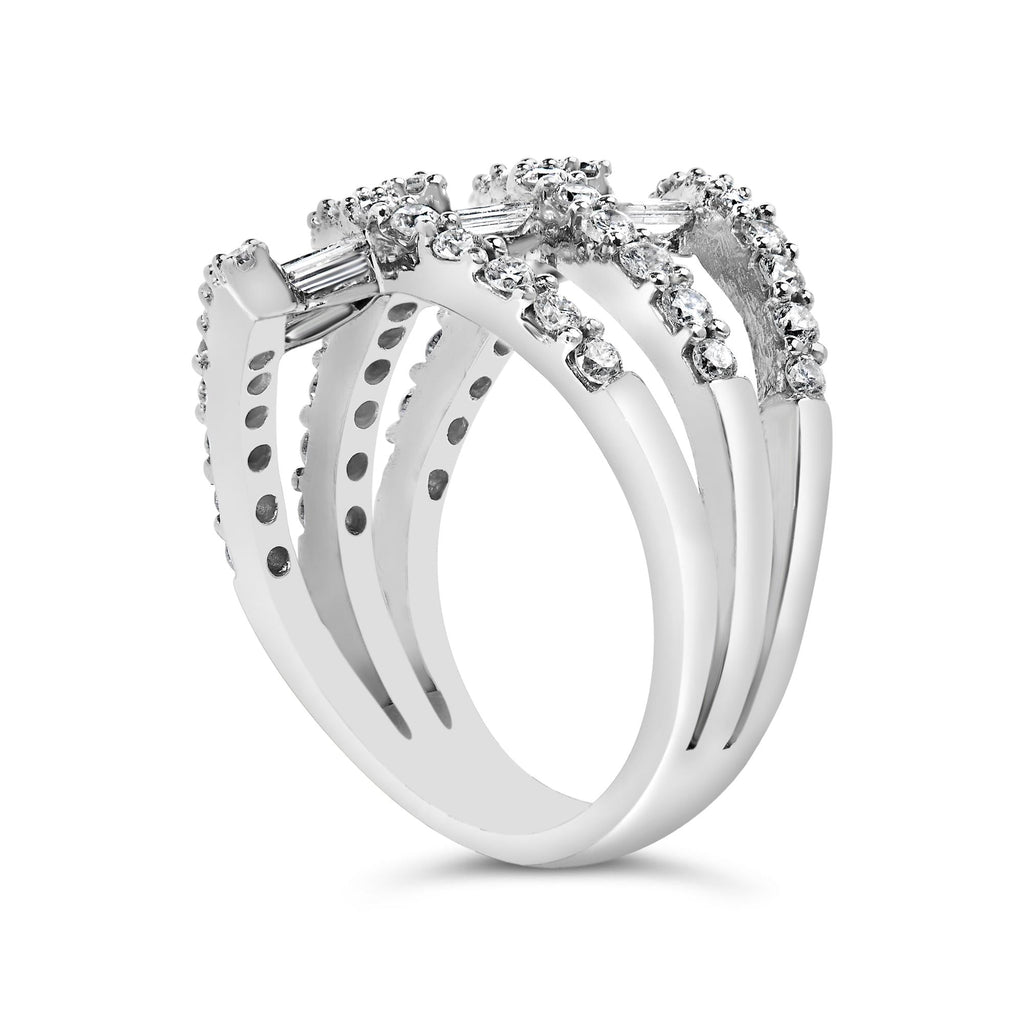 18K White Gold 1 3/4 Cttw Diamond Multi Crossover and Split Shank Cocktail Ring-3