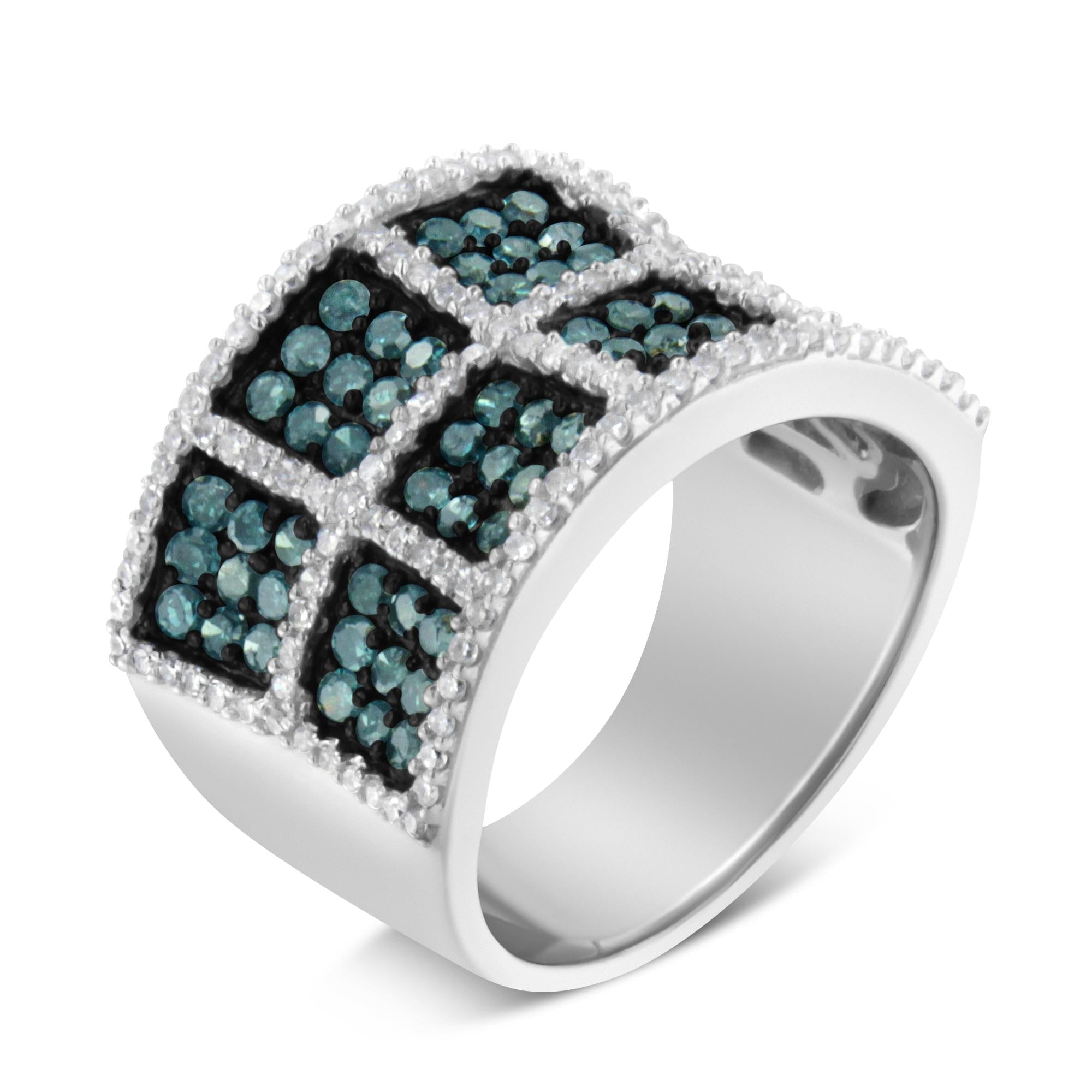 14K White Gold White and Treated Blue Diamond Cocktail Ring (1 1/2 Cttw, H-I Color, I1-I2 Clarity)-3