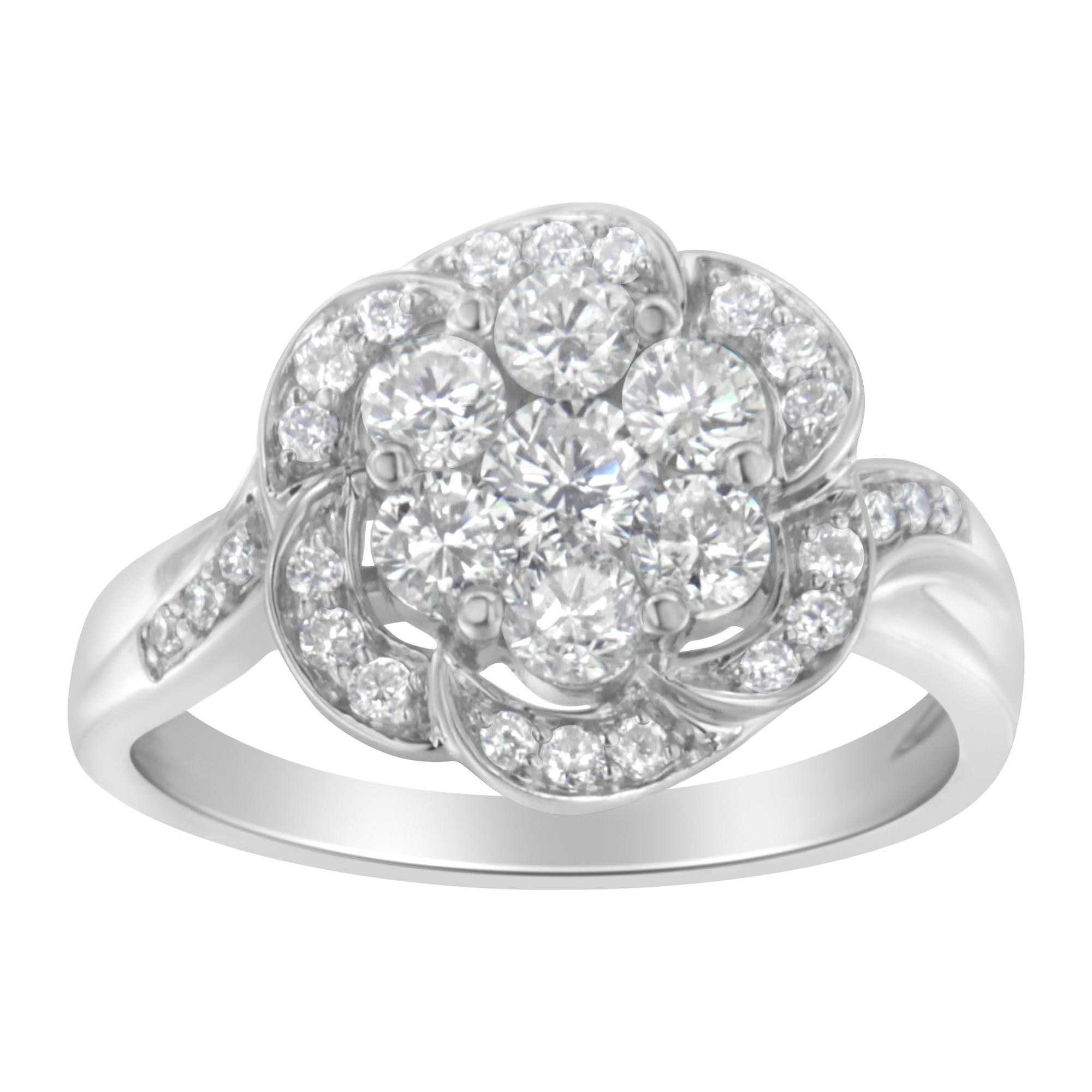 14K White Gold Floral Cluster Diamond Ring (1 Cttw, H-I Color, SI2-I1 Clarity)-3