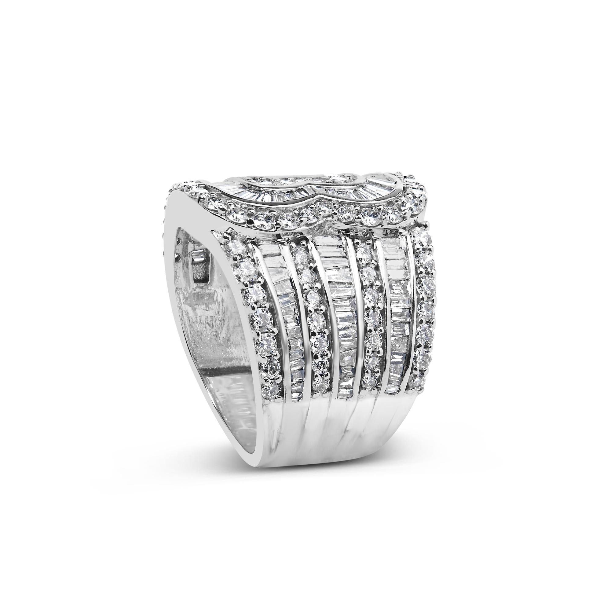 10K White Gold 2 1/2 Cttw Round and Baguette-Cut Diamond Multi-Row Bypass Ring (J-K Color, I2-I3 Clarity)-3