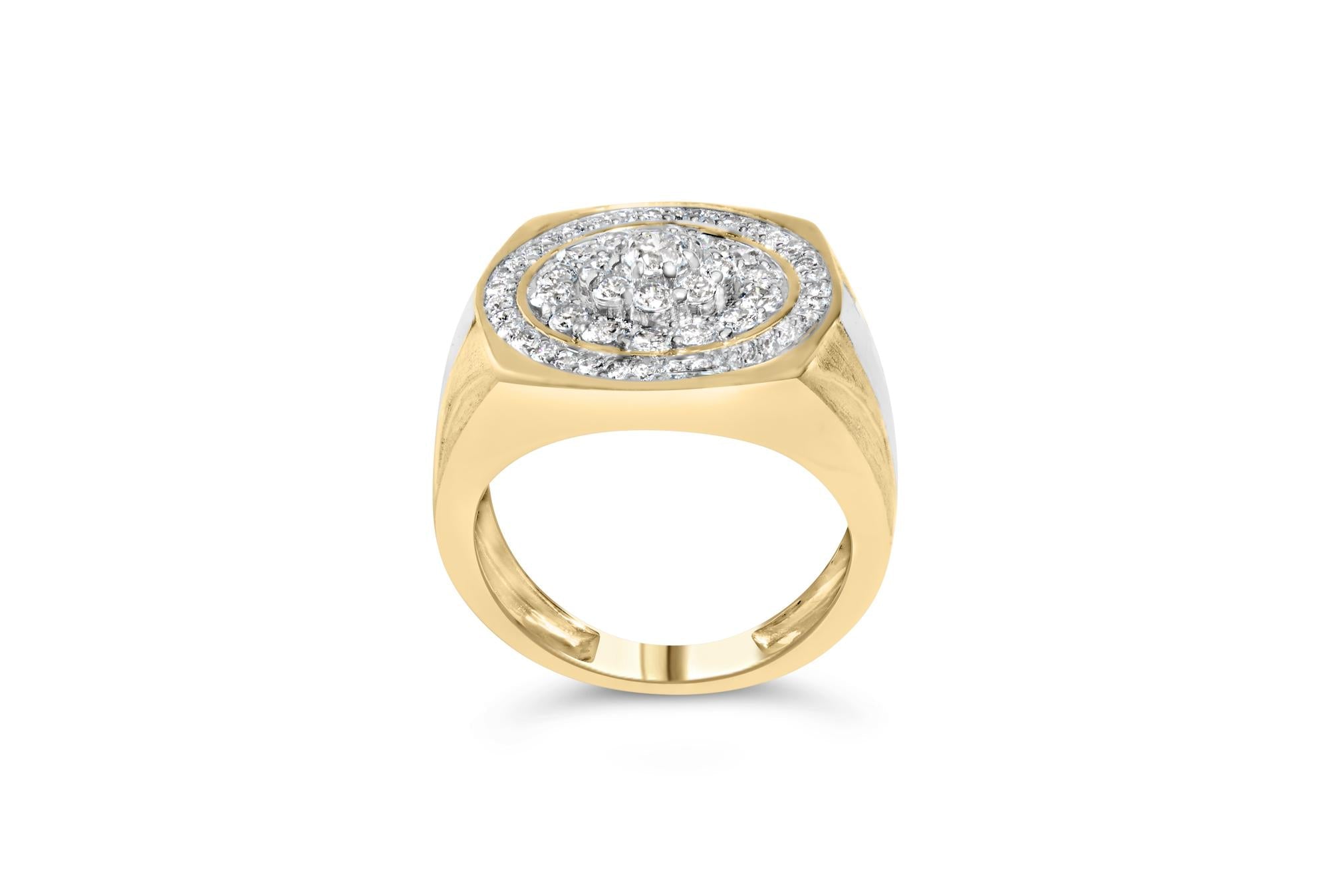 10K Yellow Gold 1 1/2 Cttw Diamond Cluster and Halo Signet Mens Ring (K-L Color, I1-I2 Clarity)-3