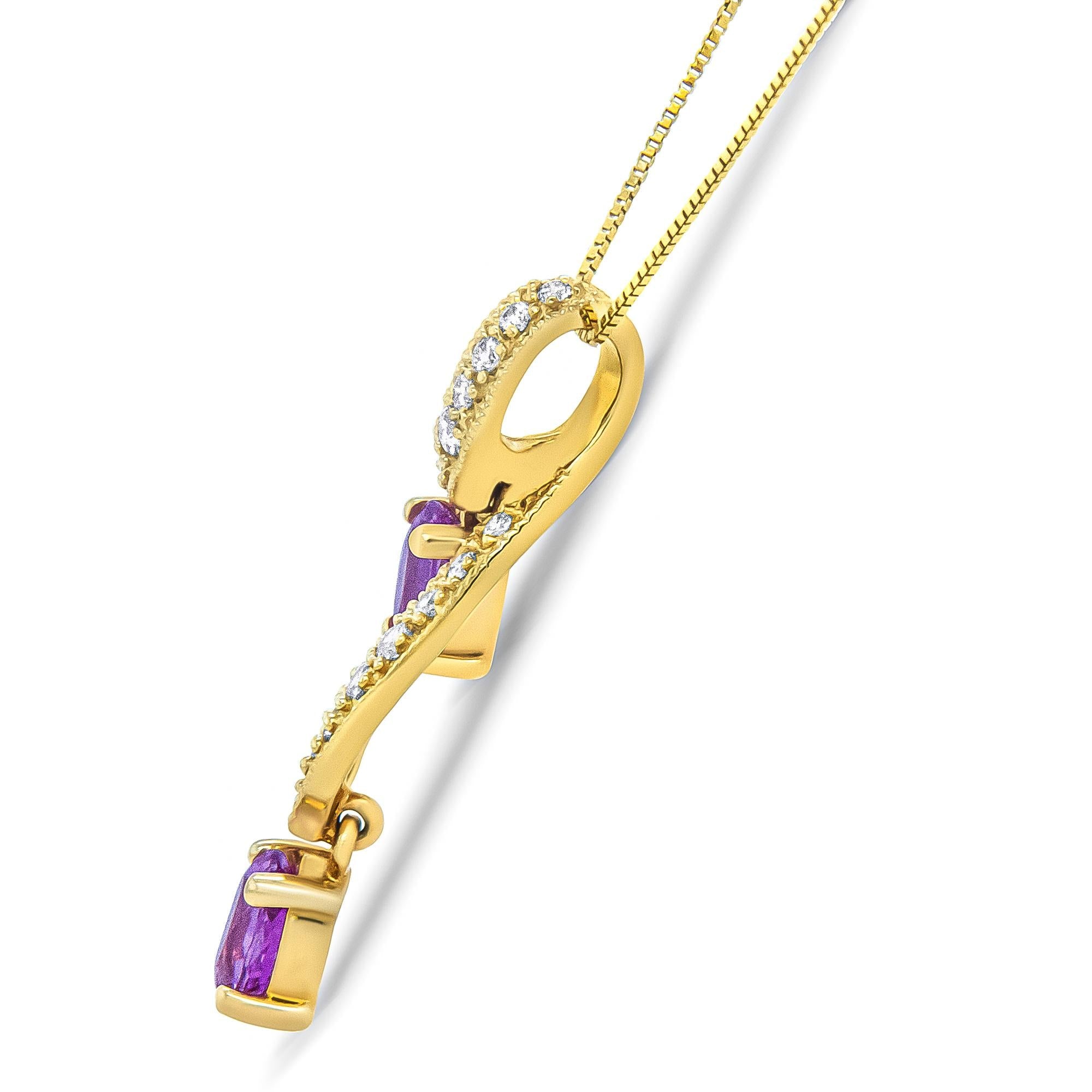 14K Yellow Gold 6x4mm Oval Pink Sapphire and 1/5 Cttw Round Diamond Pendant Necklace - (H-I Color, SI1-SI2 Clarity)-3