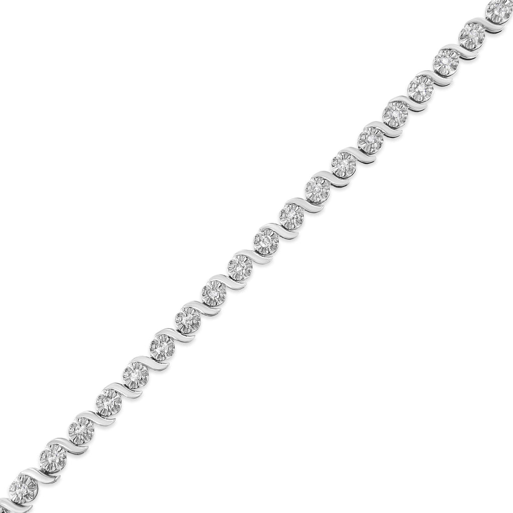 .925 Sterling Silver 1.0 Cttw Diamond Spiral Wave Curved-Link 7" Tennis Bracelet (I-J Color, I3 Clarity)-3