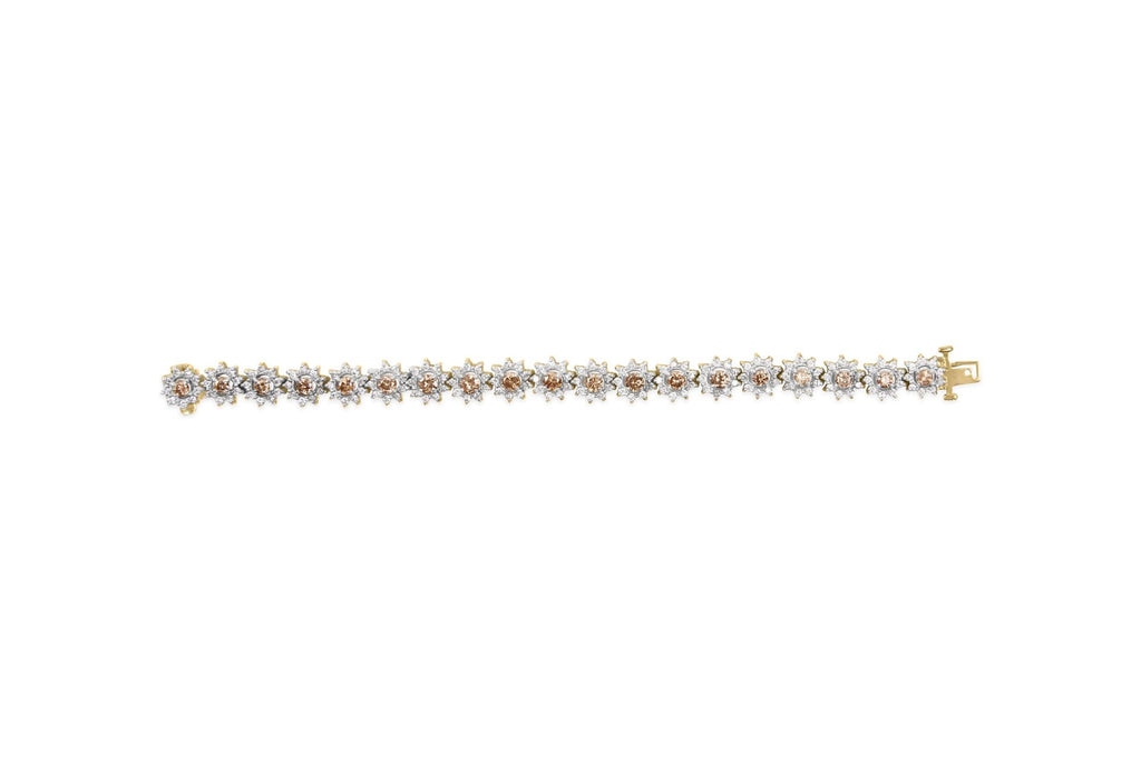 14K Yellow Gold 8.00 Cttw Champagne Diamond Floral Cluster Halo Link Bracelet (H-I Color, I1-I2 Clarity)-3
