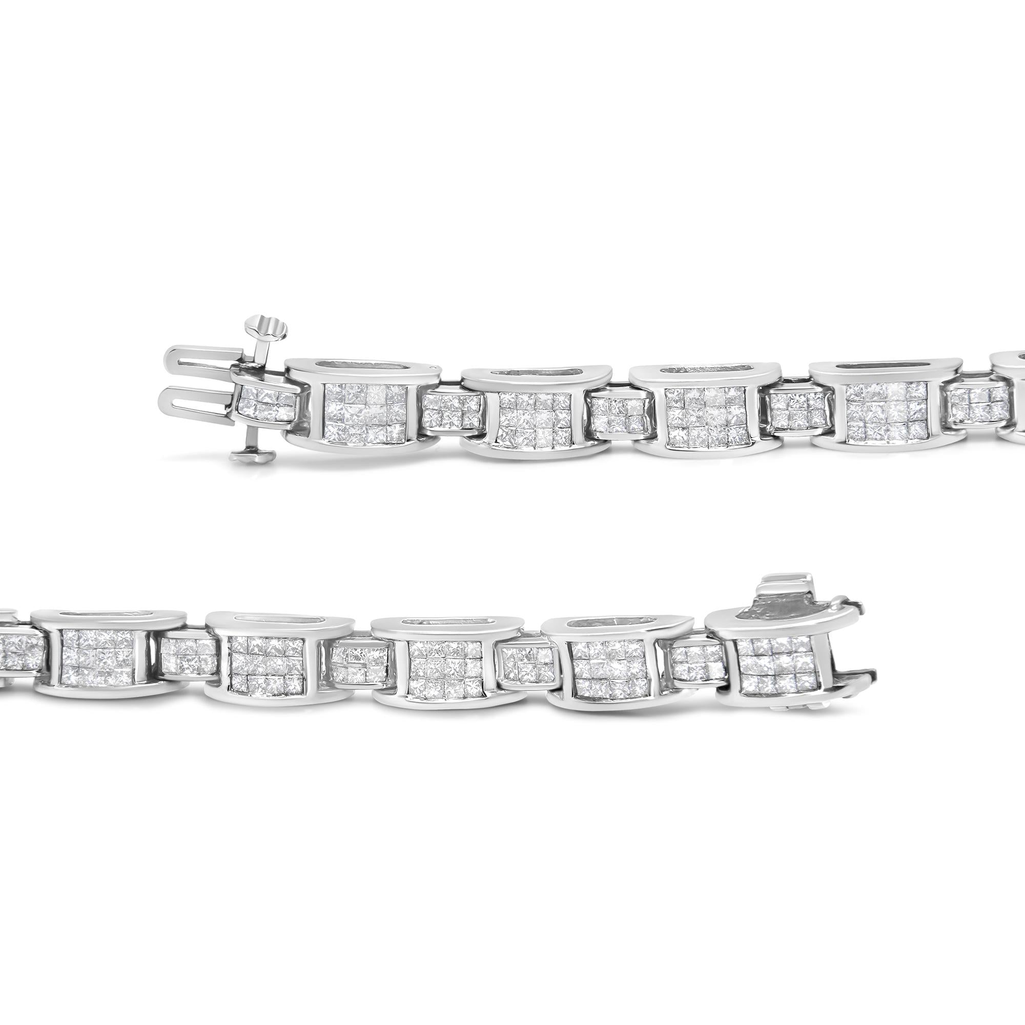 14K White Gold 5.0 Cttw Princess Cut Diamond Invisible Set Alternating Size D Shaped Links Tennis Bracelet (H-I Color, SI2-I1 Clarity) - 7”-3