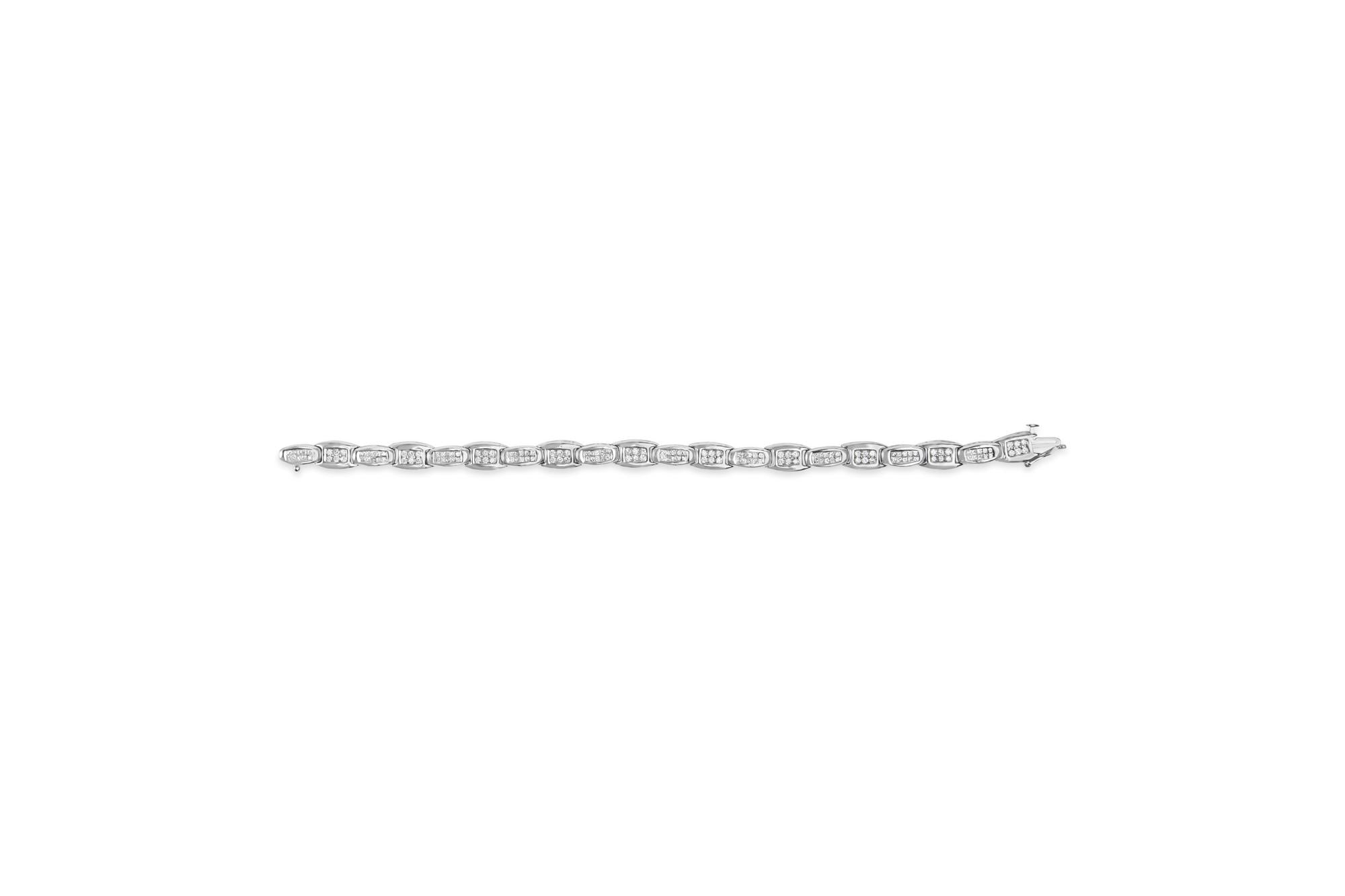 14K White Gold 2-1/2 Cttw Round-Brilliant & Baguette Cut Diamond 7" Alternating Flared Links Tennis Bracelet (H-I Color, SI1-SI2 Clarity)-3