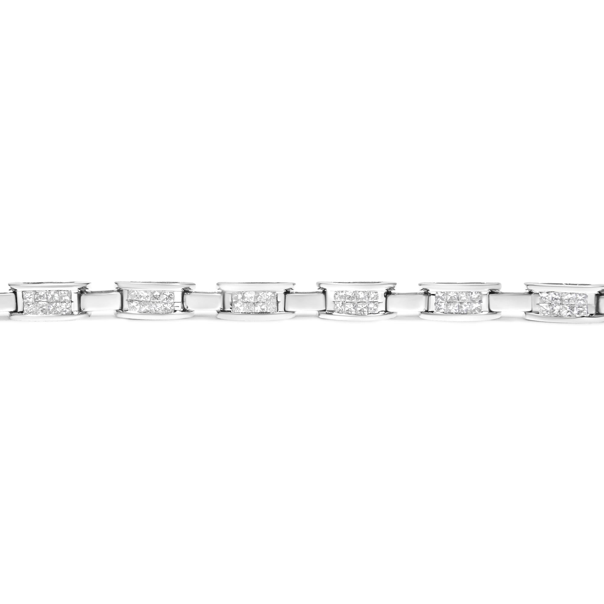 14K White Gold 2.0 Cttw Princess Cut Invisible Set Diamond Rectangular Link Bracelet (I-J Color, I1-I2 Clarity) - 7.25"-3