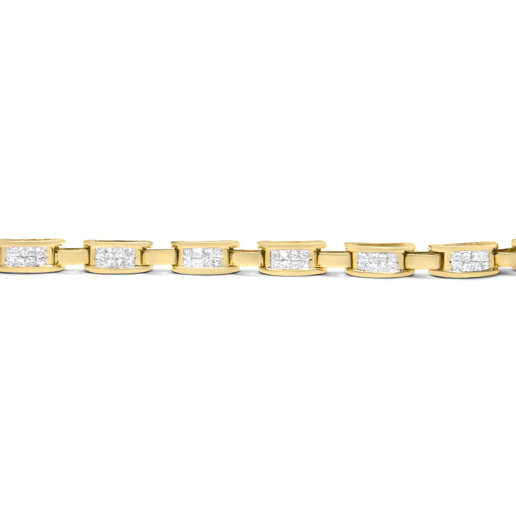 10K Yellow Gold 2.0 Cttw Invisible-Set Princess Cut Diamond Rectangular Link Bracelet (I-J Color, SI2-I1 Clarity) - 7"-3