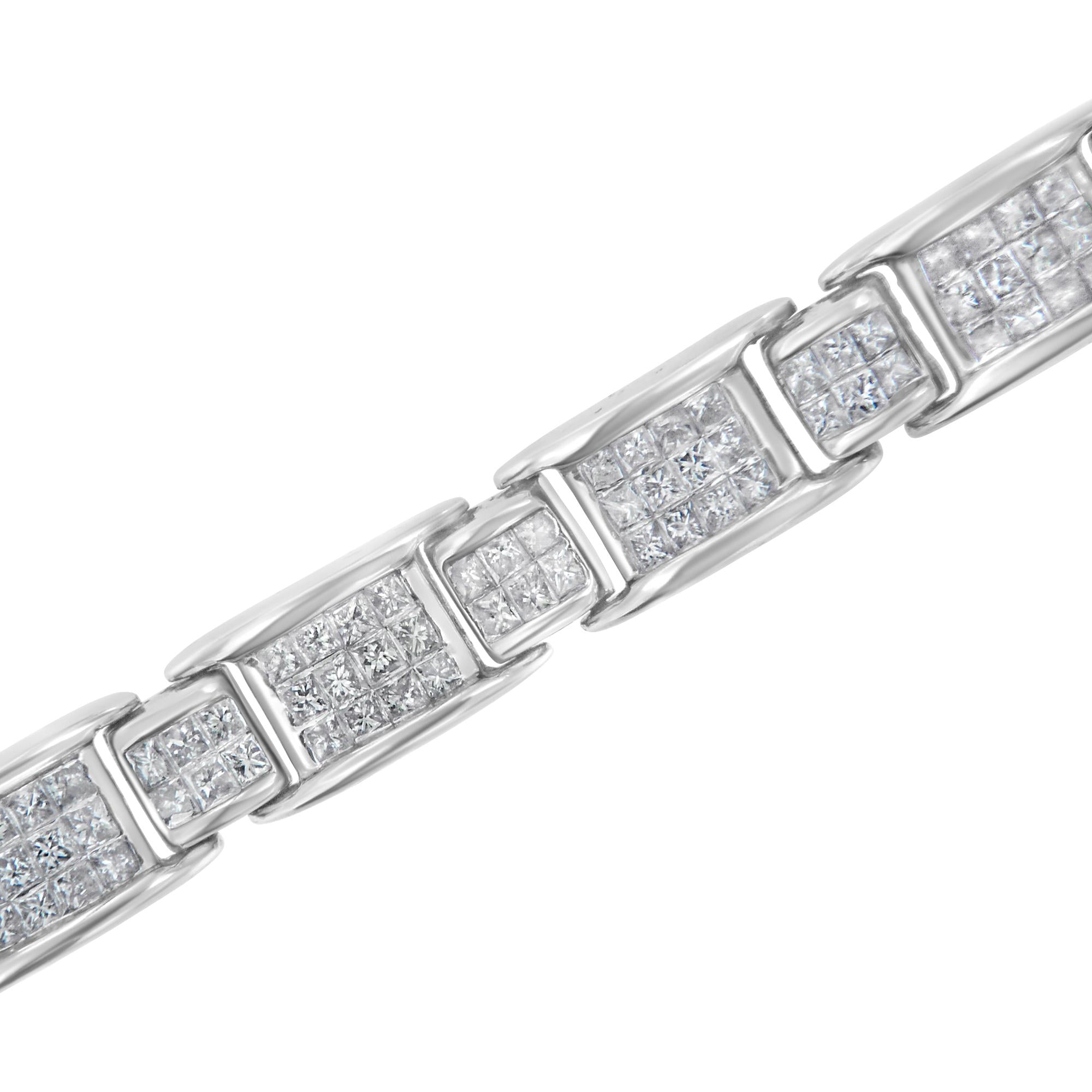 14K White Gold 5.0 Cttw Princess-Cut Diamond Rectangular Alternating Station 7" Tennis Bracelet (G-H Color, SI1-SI2 Clarity)-3