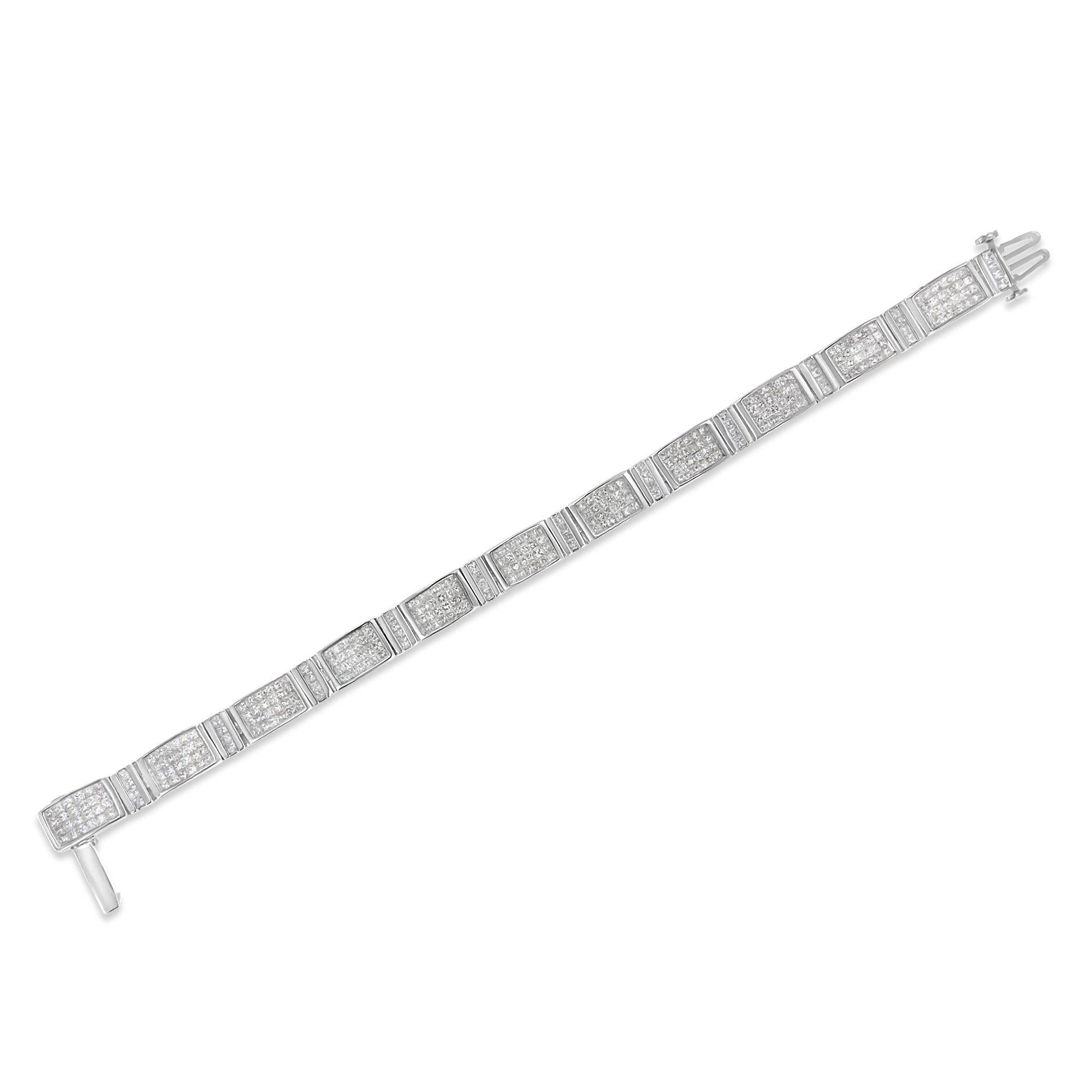 14K White Gold 7.0 Cttw Princess Cut Diamond 7" Alternating Vertical and Horizontal Rectangular Link Tennis Bracelet (H-I Color, SI2-I1 Clarity)-3
