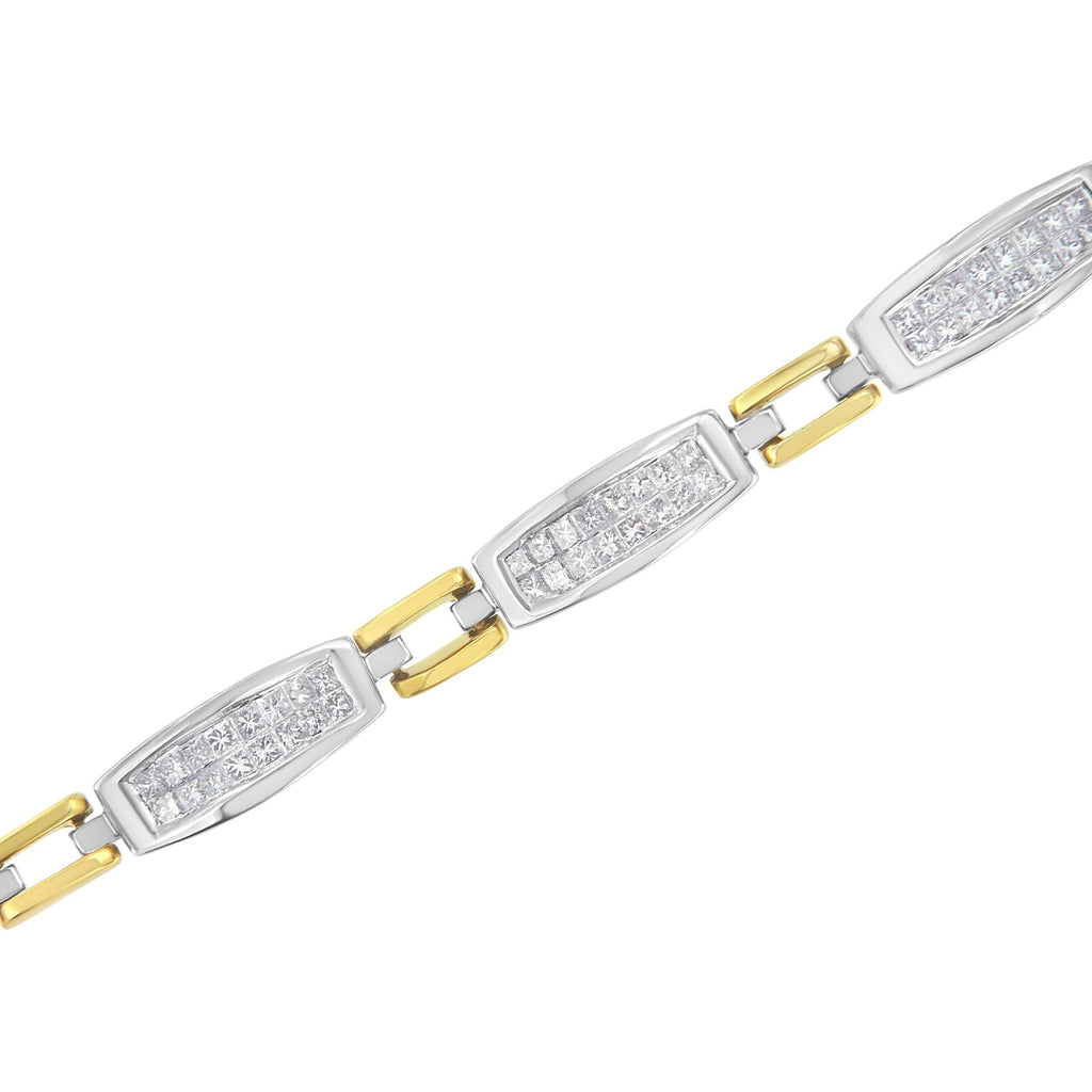 14K Yellow and White Gold 2.0 Cttw Princess Cut Diamond Tapered and Equal Sign Link Bracelet (G-H Color, SI1-SI2 Clarity) - 7"-3