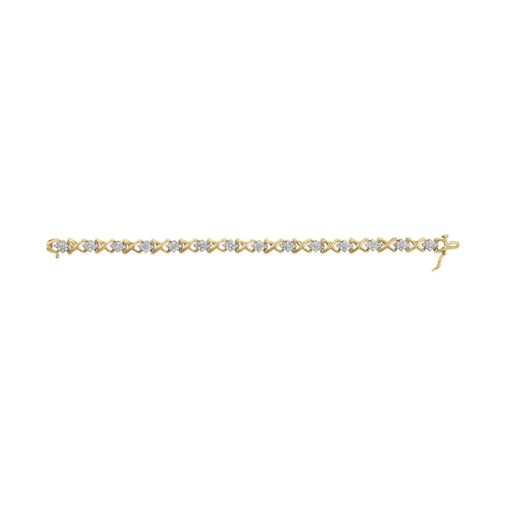 10k Yellow Gold 2.00 Cttw Diamond Cluster and Alternating "X" Link Bracelet (I-J Color, I3 Clarity) - 7"-3