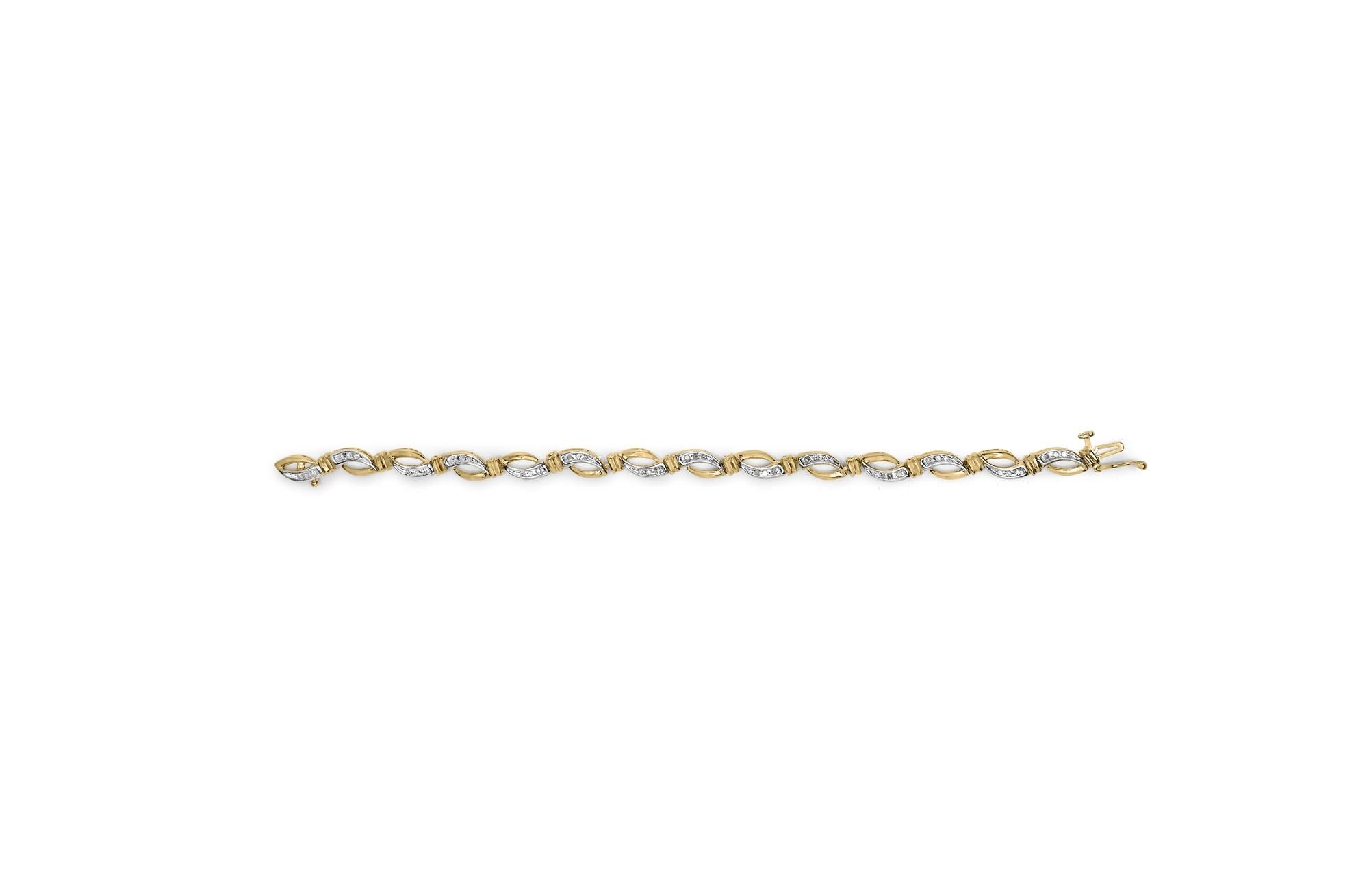 10K Yellow and White Gold 1/2 Cttw Channel Set Diamond Infinity Link 7" Tennis Bracelet (H-I Color, I1-I2 Clarity)-3