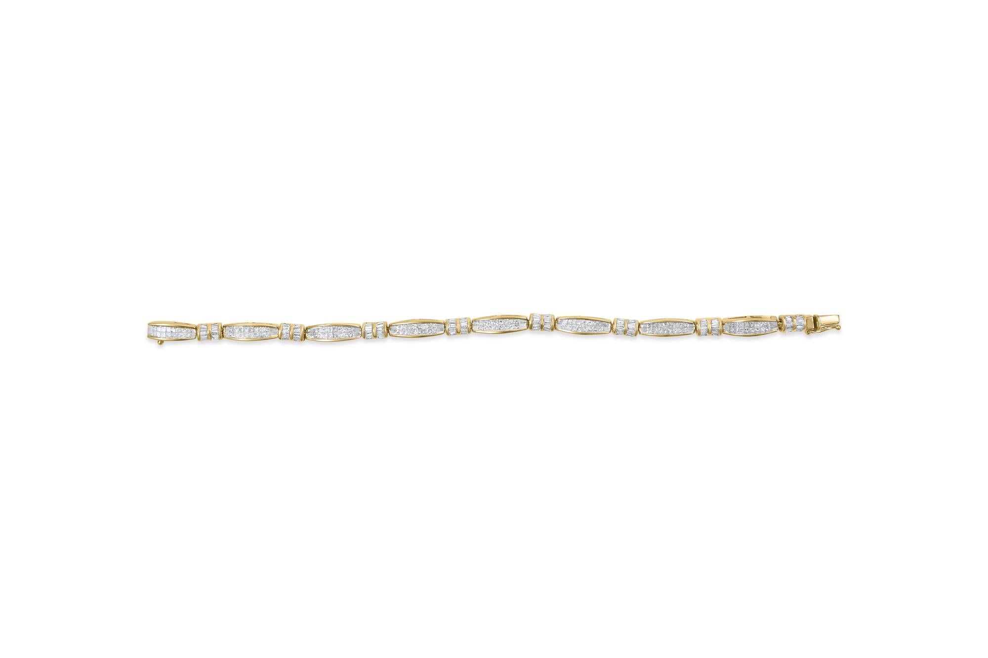 14K Yellow Gold Princess and Baguette Cut Diamond Beaded Bracelet (3.00 cttw, H-I Color, SI1-SI2 Clarity)-3