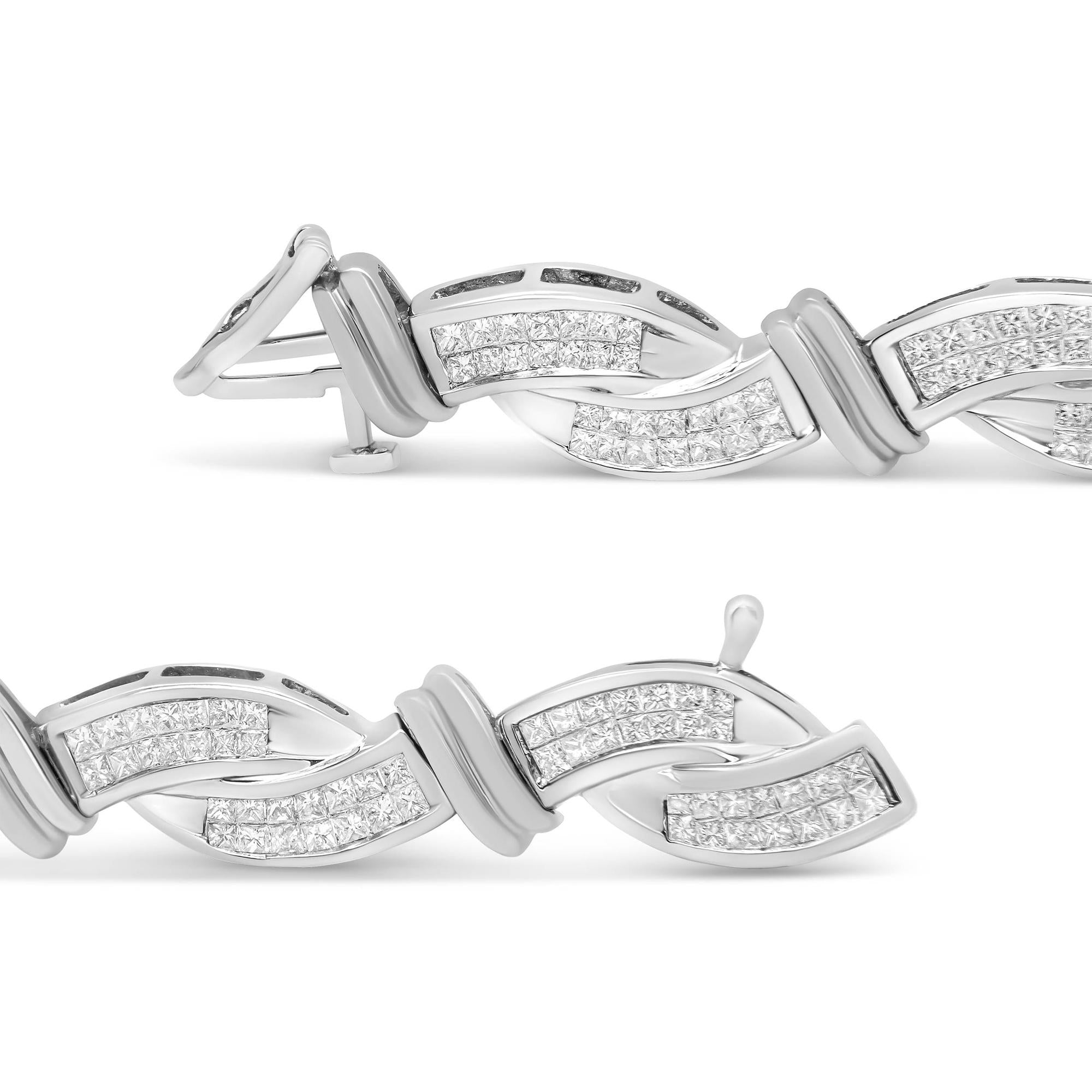 14K White Gold 4.0 Cttw Invisble Set Princess-Cut Diamond Wave Style Link Bracelet (H-I Color, SI2-I1 Clarity) - 7"-3