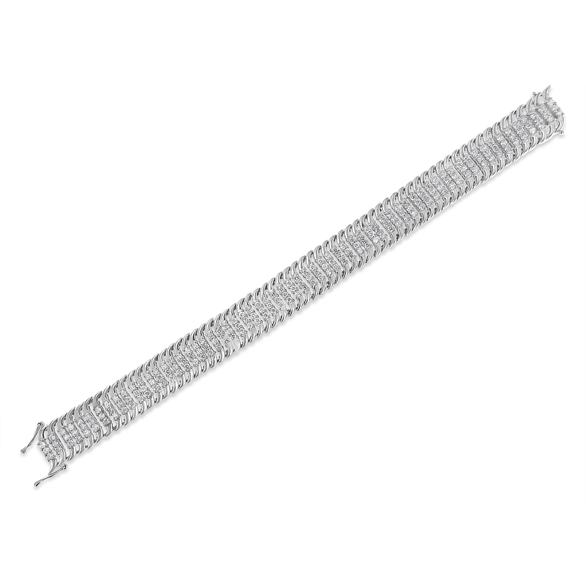 14K White Gold 5.0 Cttw Round Brilliant Cut Diamond 7" S Wave Serpentine Tennis Bracelet (H-I Color, I1-I2 Clarity)-3