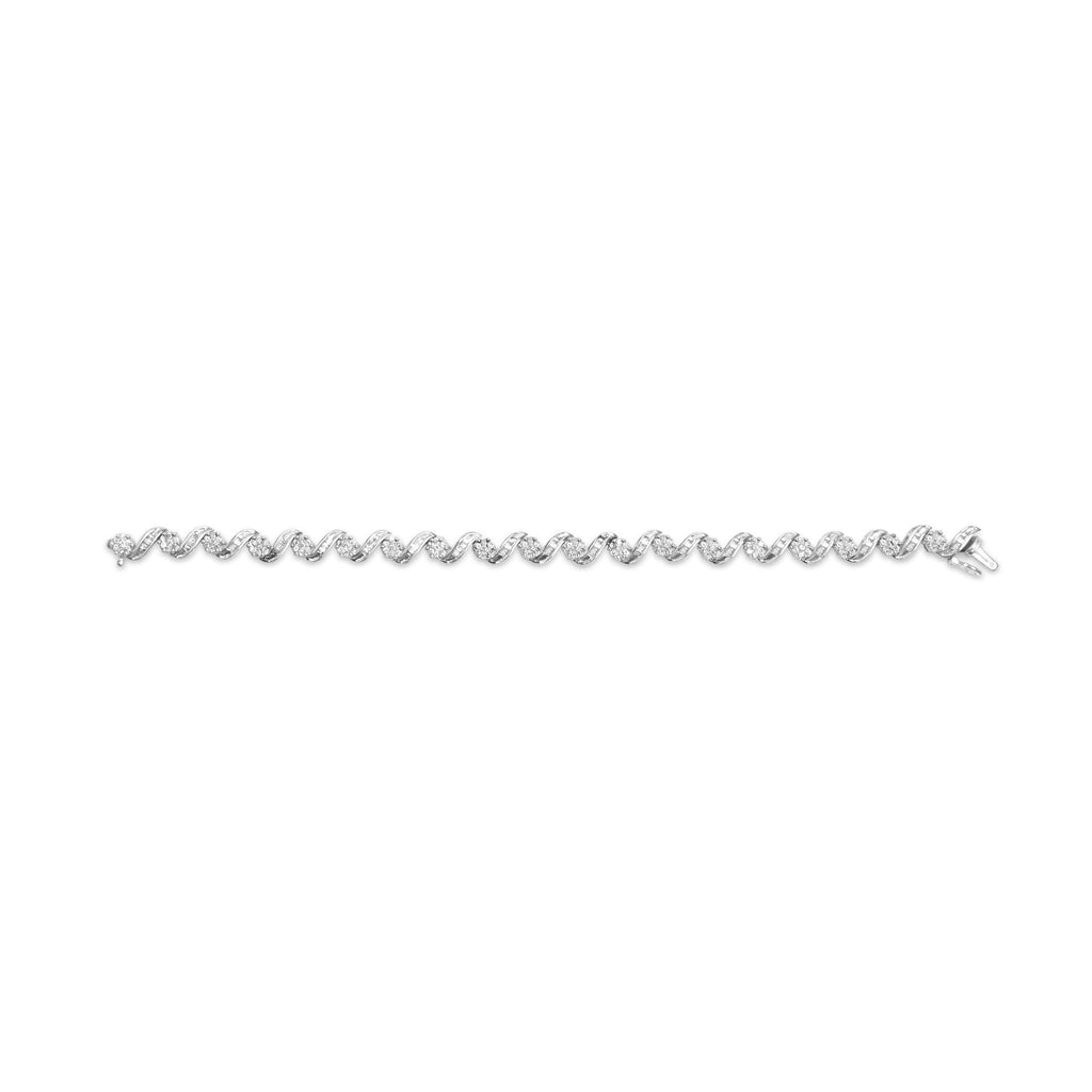 14K White Gold 2.00 Cttw Diamond Cluster and Spiral Link Bracelet (I-J Color, I1-I2 Clarity) - 7"-3