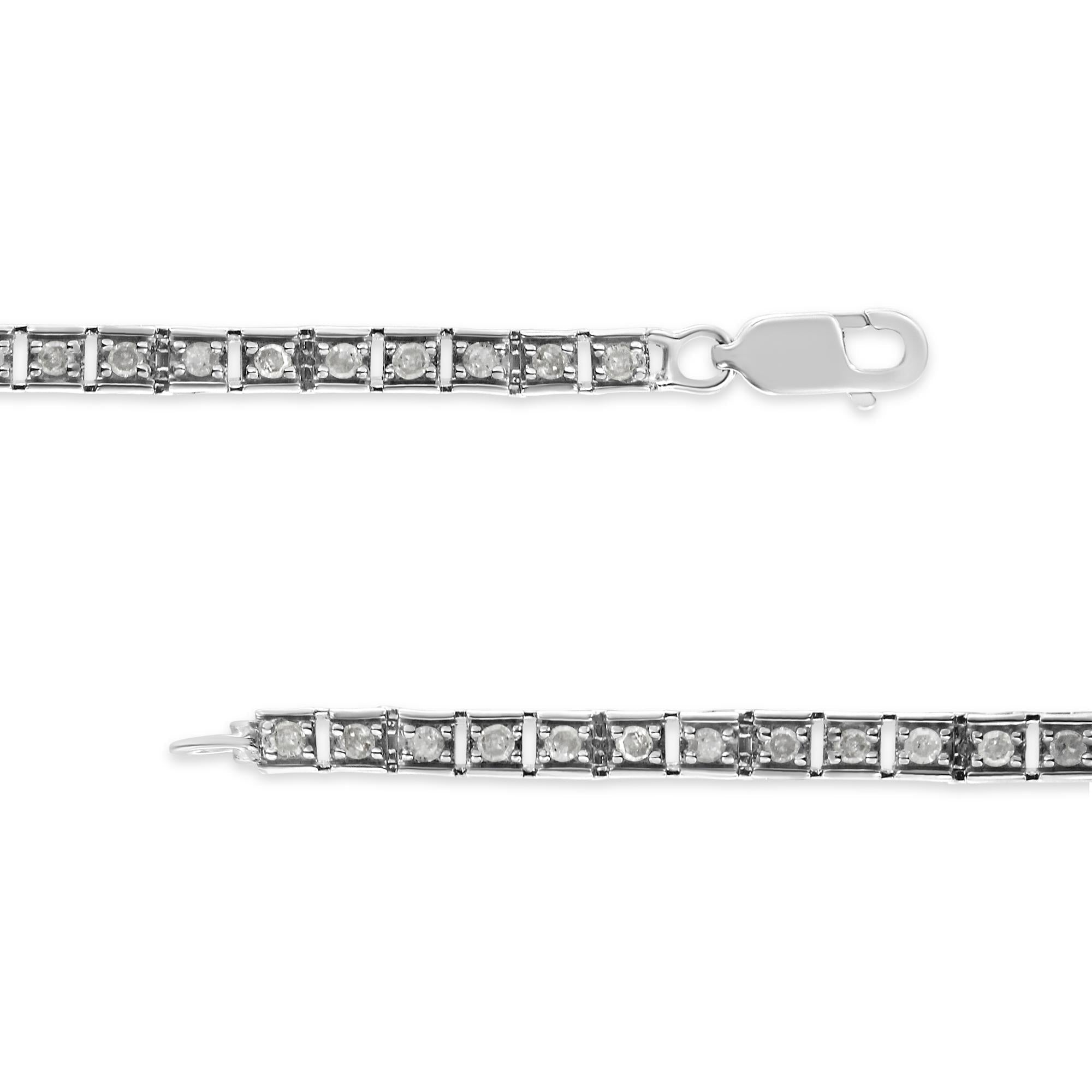 .925 Sterling Silver 1.0 Cttw Diamond Square Hybrid Link 7" Tennis Bracelet (I-J Color, I2-I3 Clarity)-3