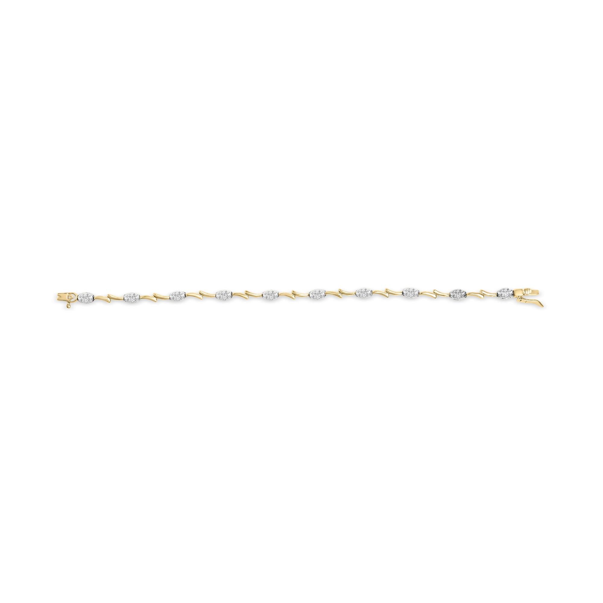 10K White and Yellow Gold 1.00 Cttw Diamond Oval Shaped Cluster Link  Bracelet (I-J Color, SI2-I1 Clarity) - 7" Inches-3
