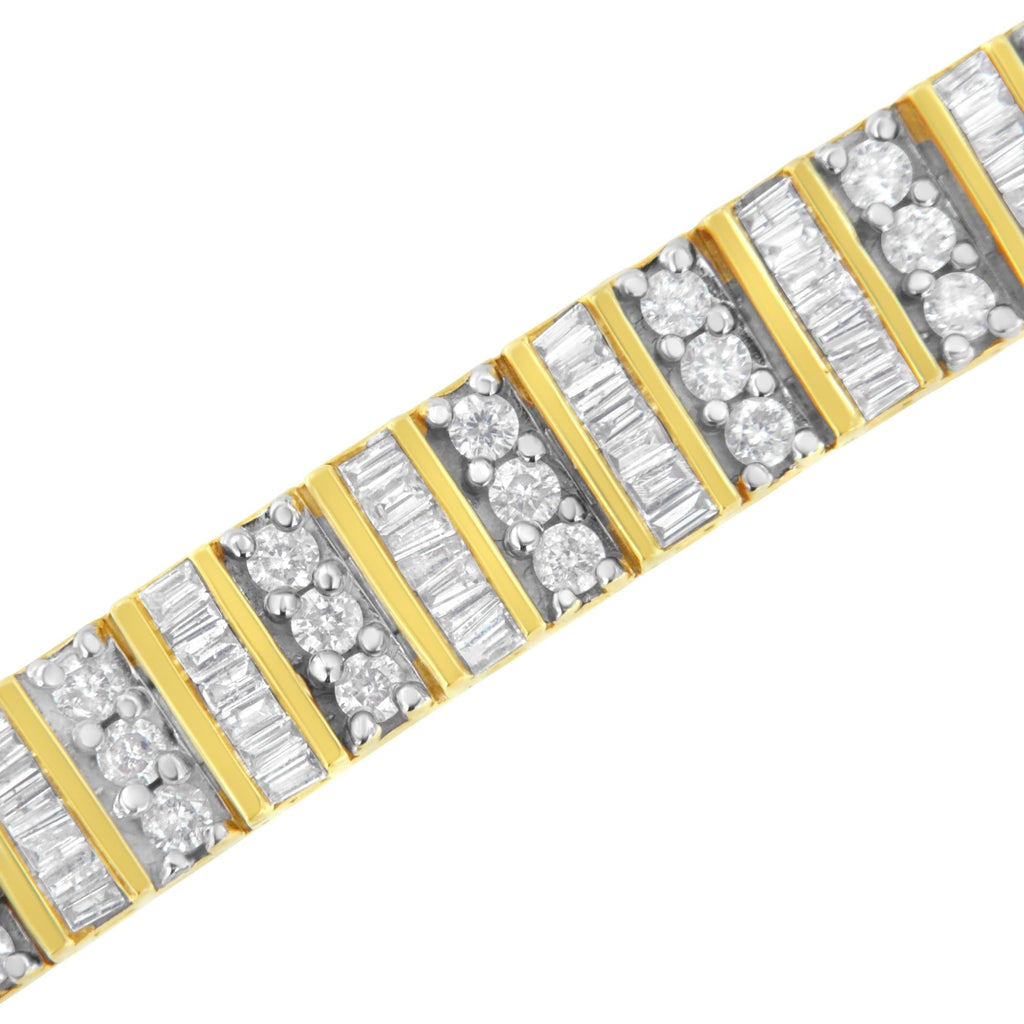 14K Yellow Gold Round and Baguette-Cut Diamond Bracelet (5.50 cttw, H-I Color, I1-I2 Clarity)-3