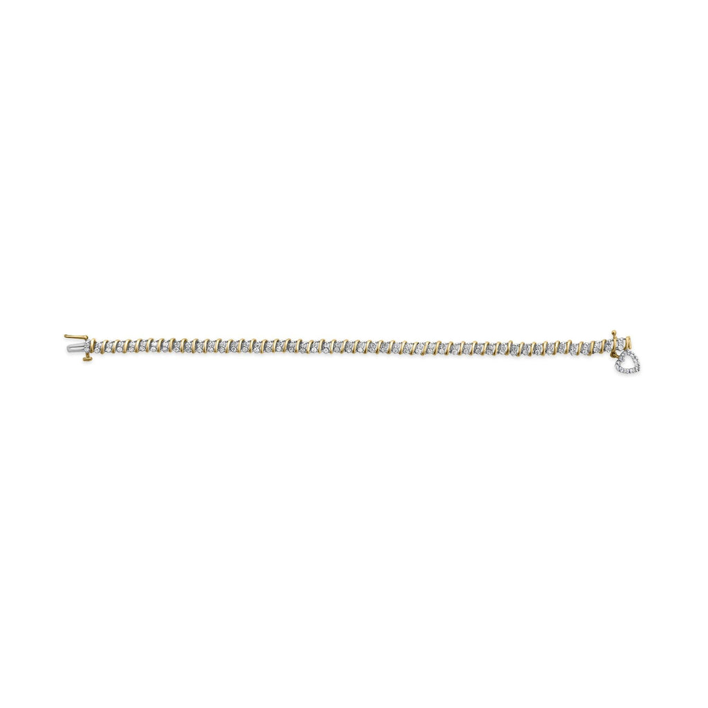 10K Yellow Gold 2.0 Cttw Diamond 2 Row Link and Heart Charm 7" Link Bracelet (I-J Color, I3 Clarity)-3