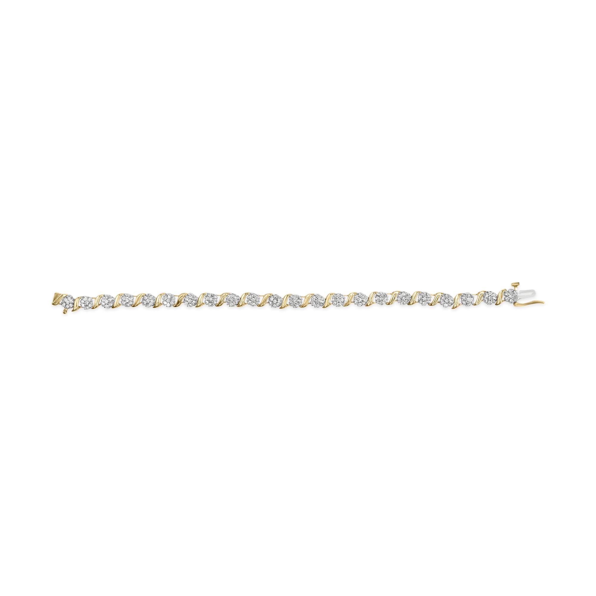 10K Yellow Gold 2.00 Cttw Round Cut Diamond 'S' Cluster Bracelet (J-K Color, I1-I2 Clarity)-3
