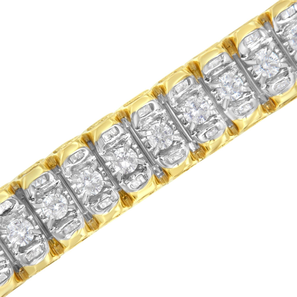 14K Yellow and White Gold 5.0 Cttw Round & Baguette Cut Diamond 7" Reflective Tennis Bracelet (H-I Color, I1-I2 Clarity)-3