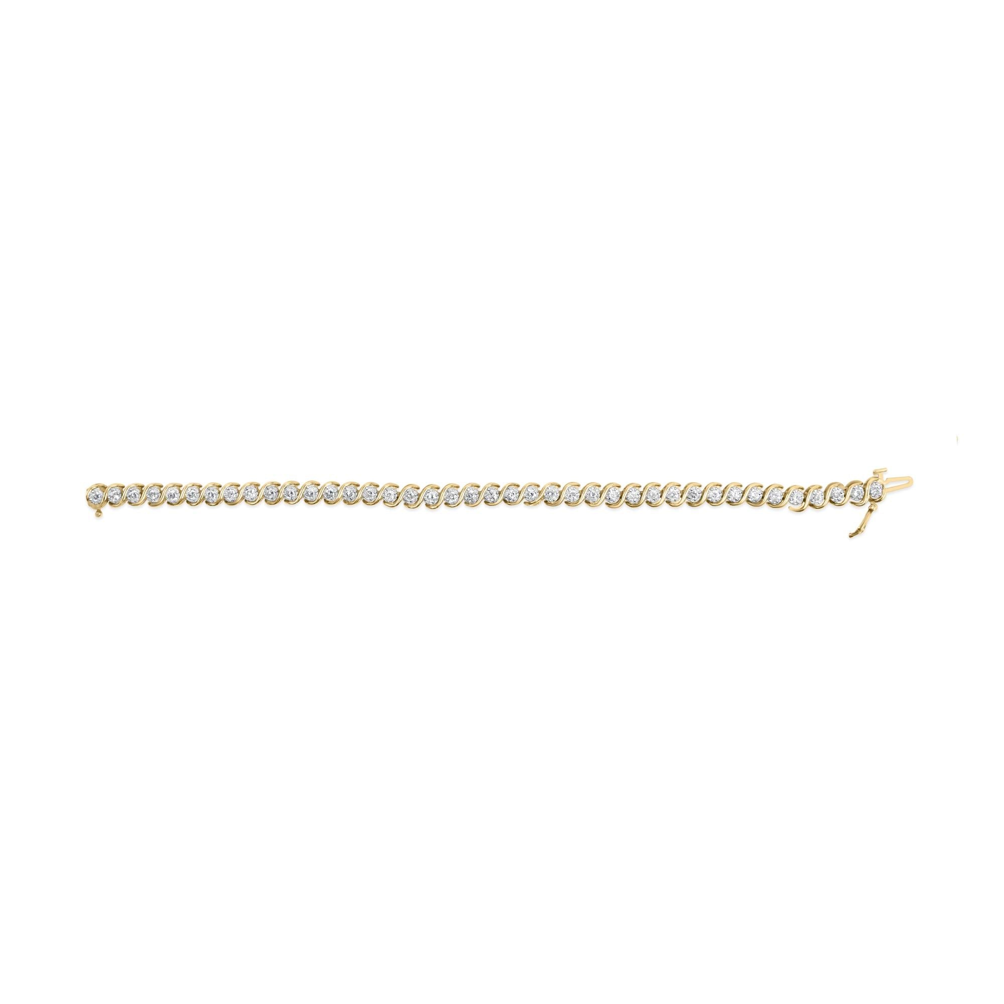 10K Yellow Gold 3 cttw Round-Cut Diamond Spiral Link 7.50" Bracelet (I-J Color, I1-I2 Clarity)-3