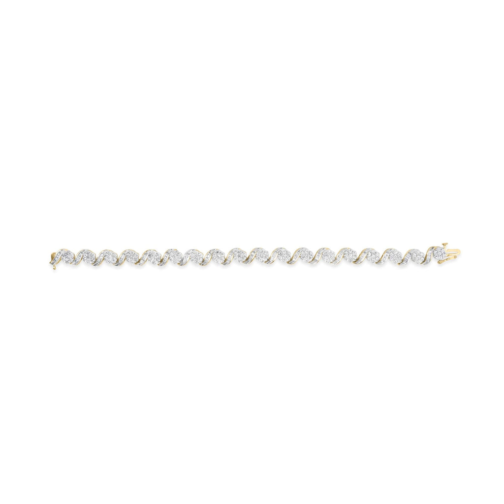 10k Yellow Gold 5.00 Cttw Round-Cut and Baguette-Cut Diamond Floral Link 7.25" Bracelet (I-J Color, I2-I3 Clarity)-3
