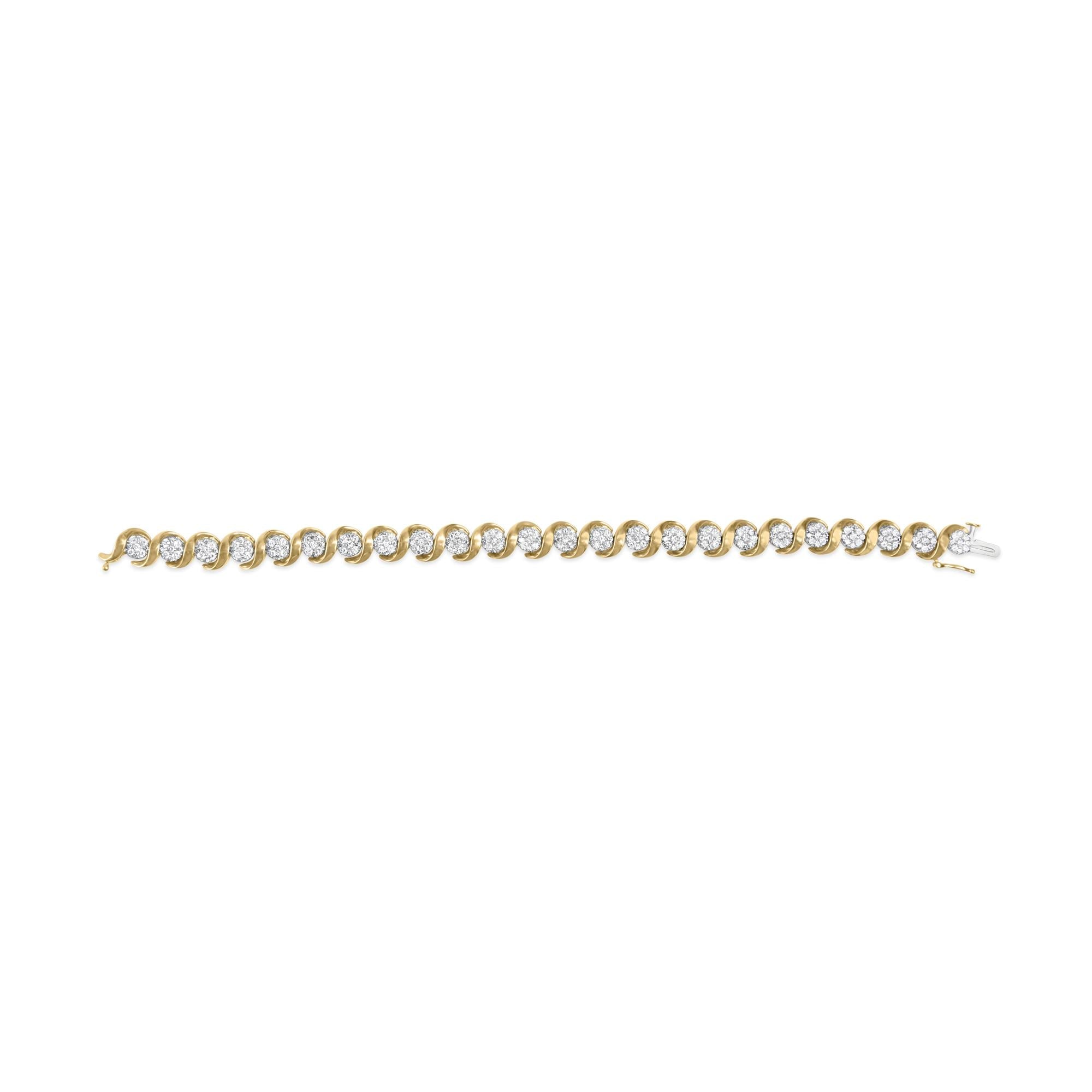 10K Yellow Gold 4.00 Cttw Round-Cut Diamond Floral Link 7.5" Bracelet (H-I Color, I2-I3 Clarity)-3