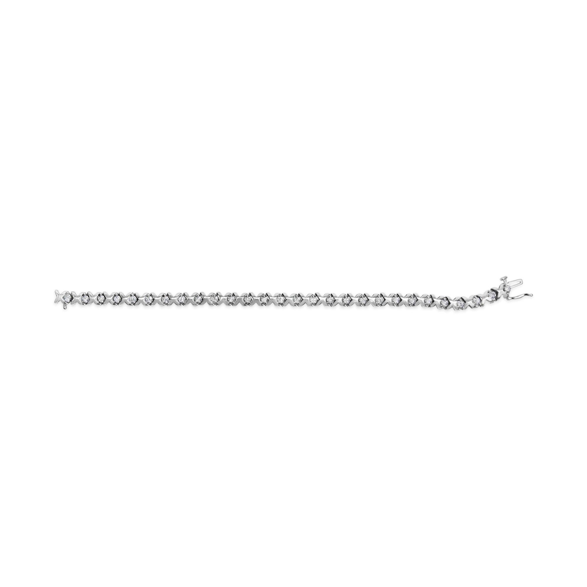 10K White Gold 1 1/2 Cttw Diamond Alternating Diamond and X-Link 7.5" Tennis Bracelet (H-I Color, I2-I3 Clarity)-3